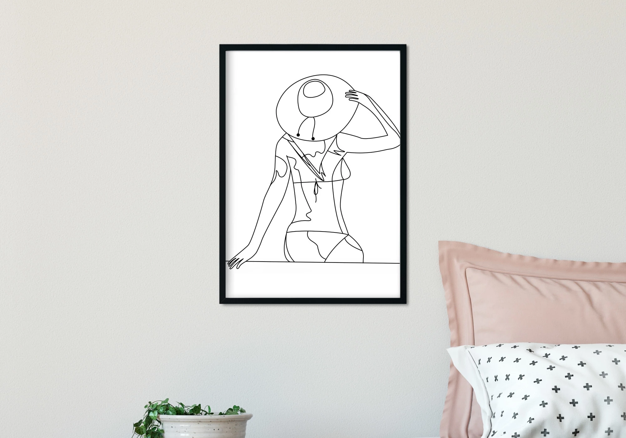 Affiche line art femme au chapeau
