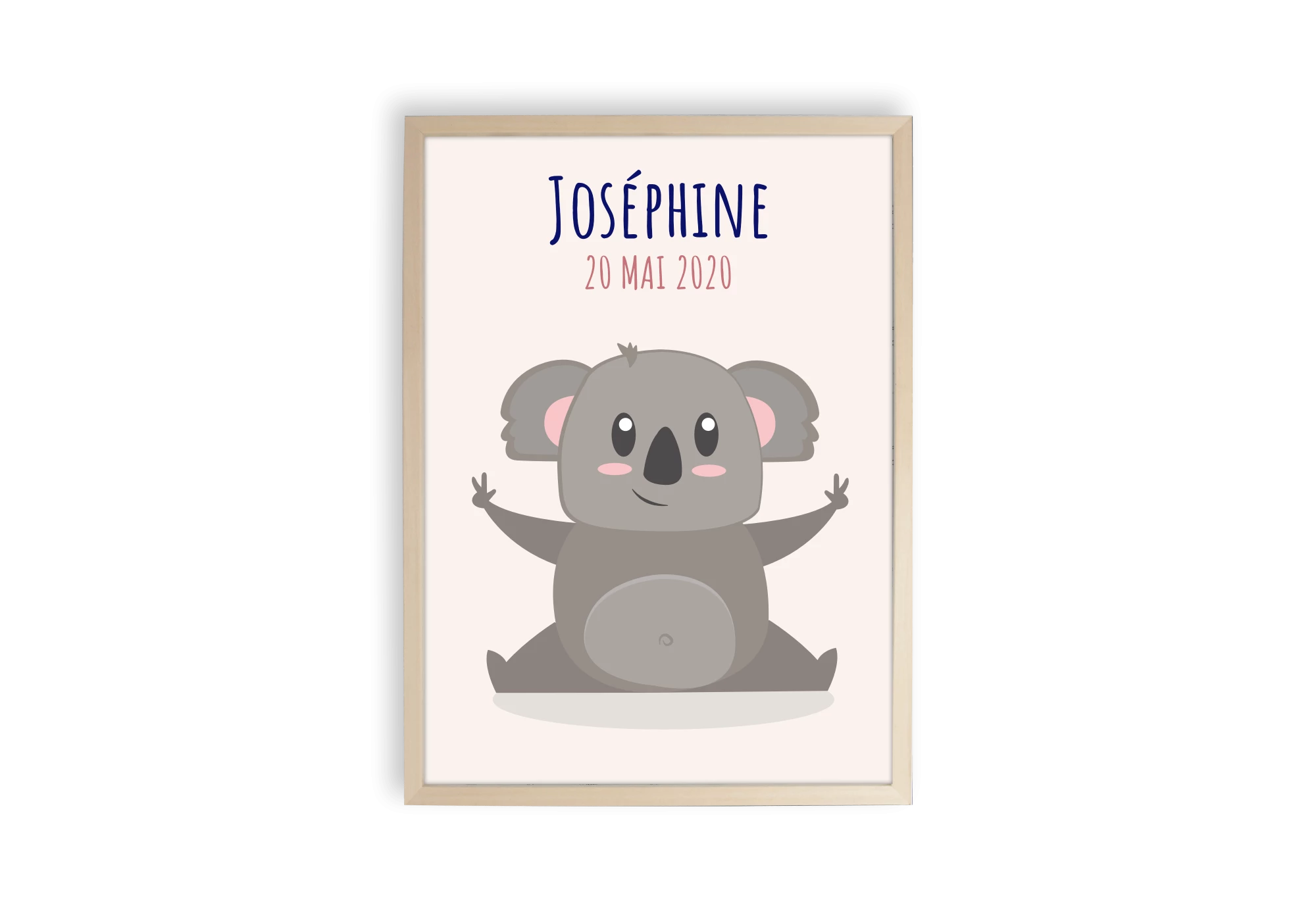Affiche chambre enfant. Koala personnalisable avec le prénom joséphine.