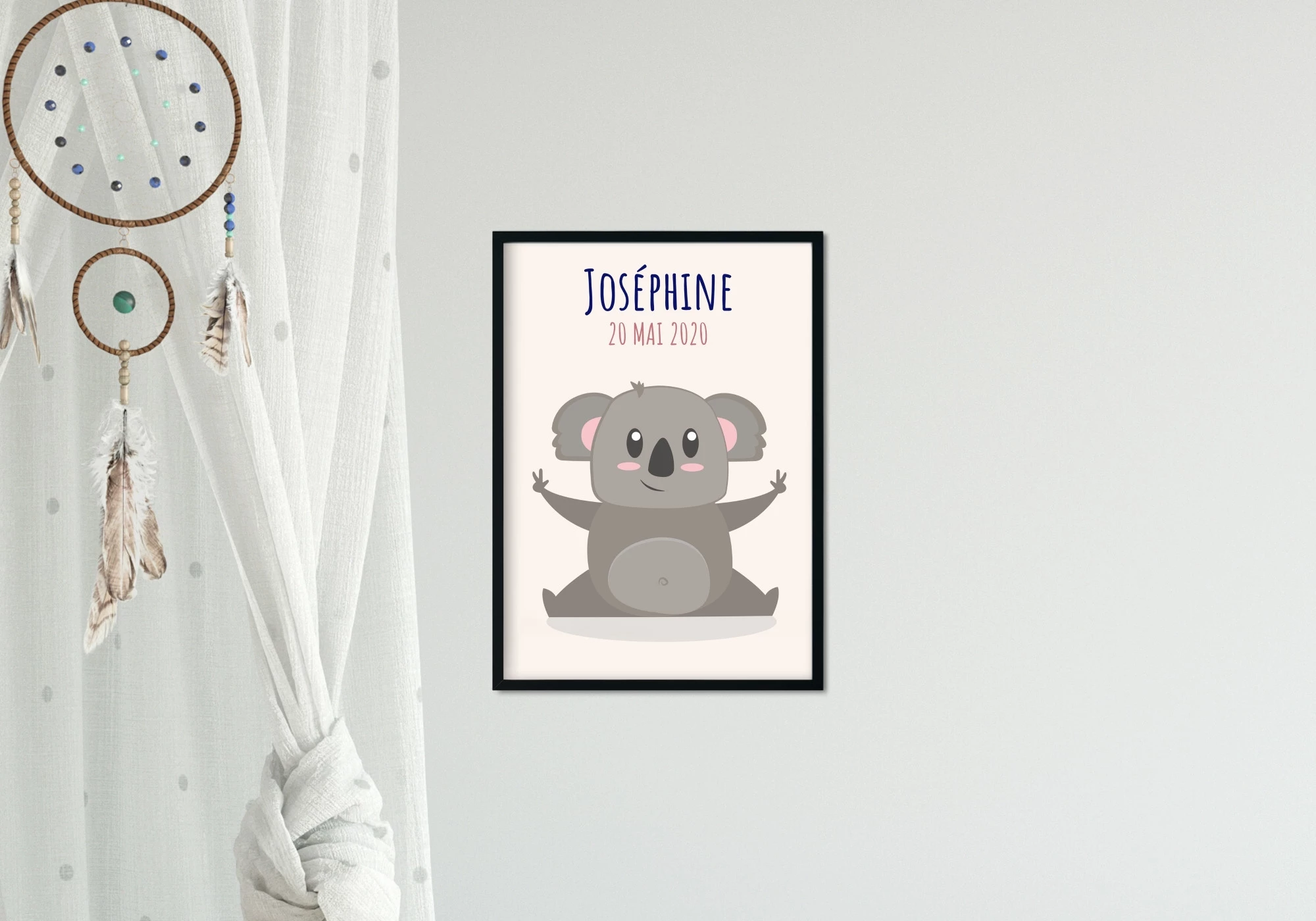 Poster chambre enfant. Koala personnalisable avec le prénom joséphine.