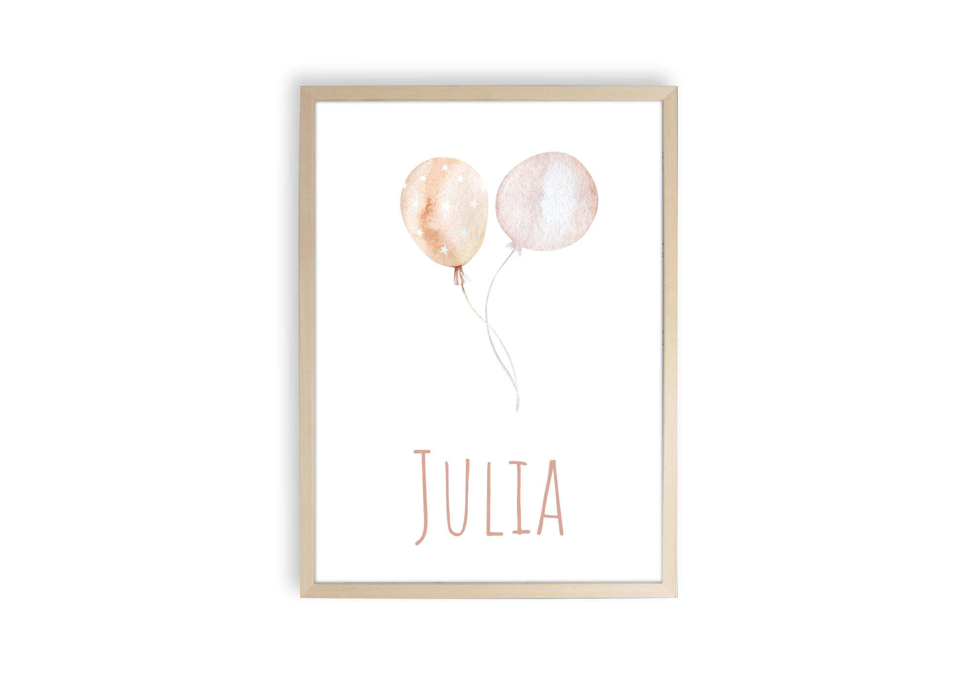Affiche ballons roses en aquarelle personnalisable avec le prénom Julia.