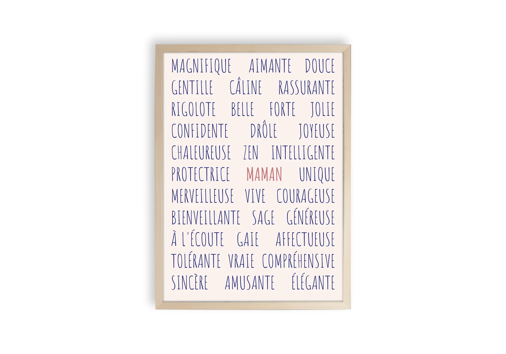 Affiche fête des meres avec les adjectifs d'une maman.