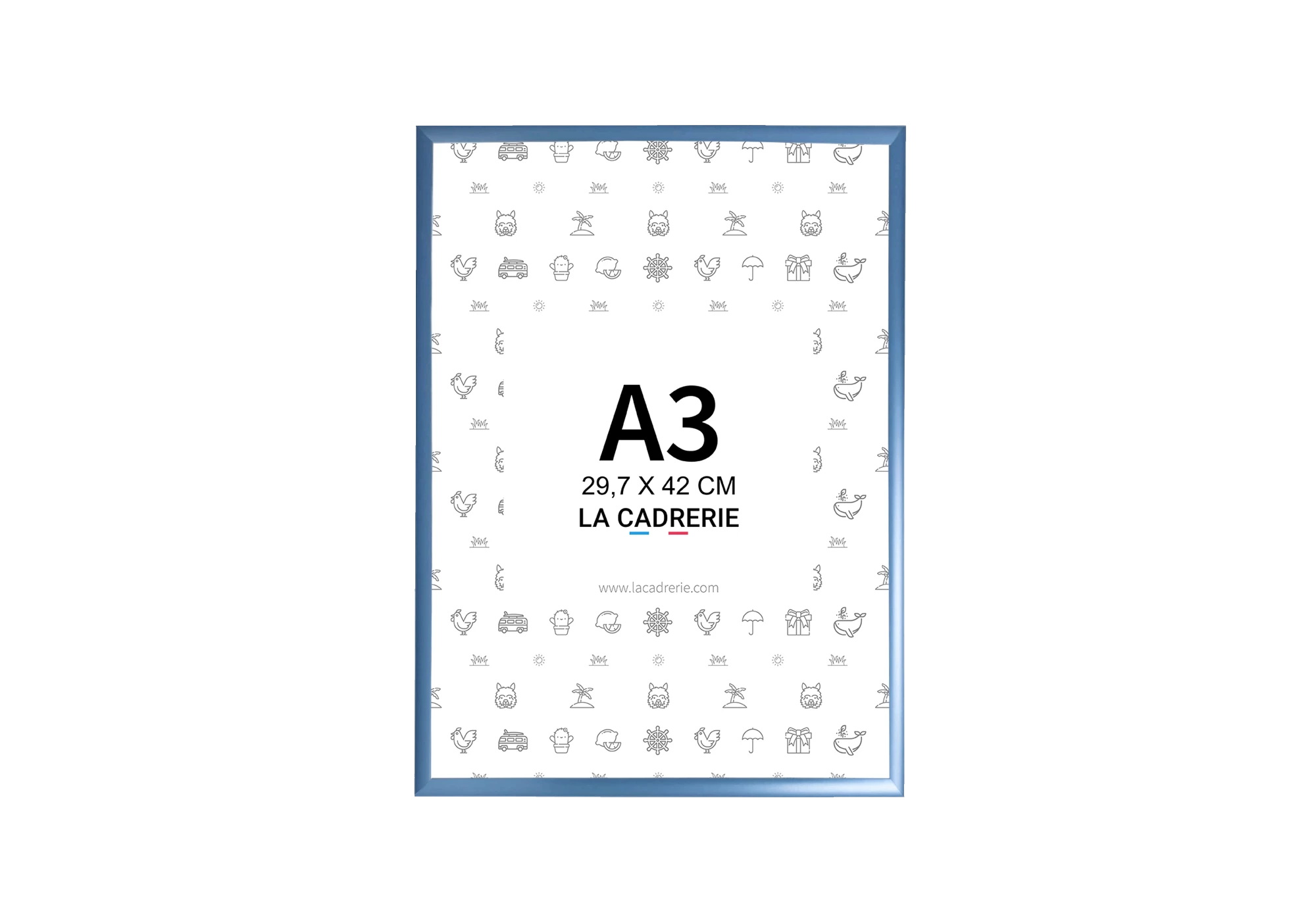 Cadre en aluminium bleu idéal pour encadrer vos photos et posters de dimensions 29,7x42 cm.