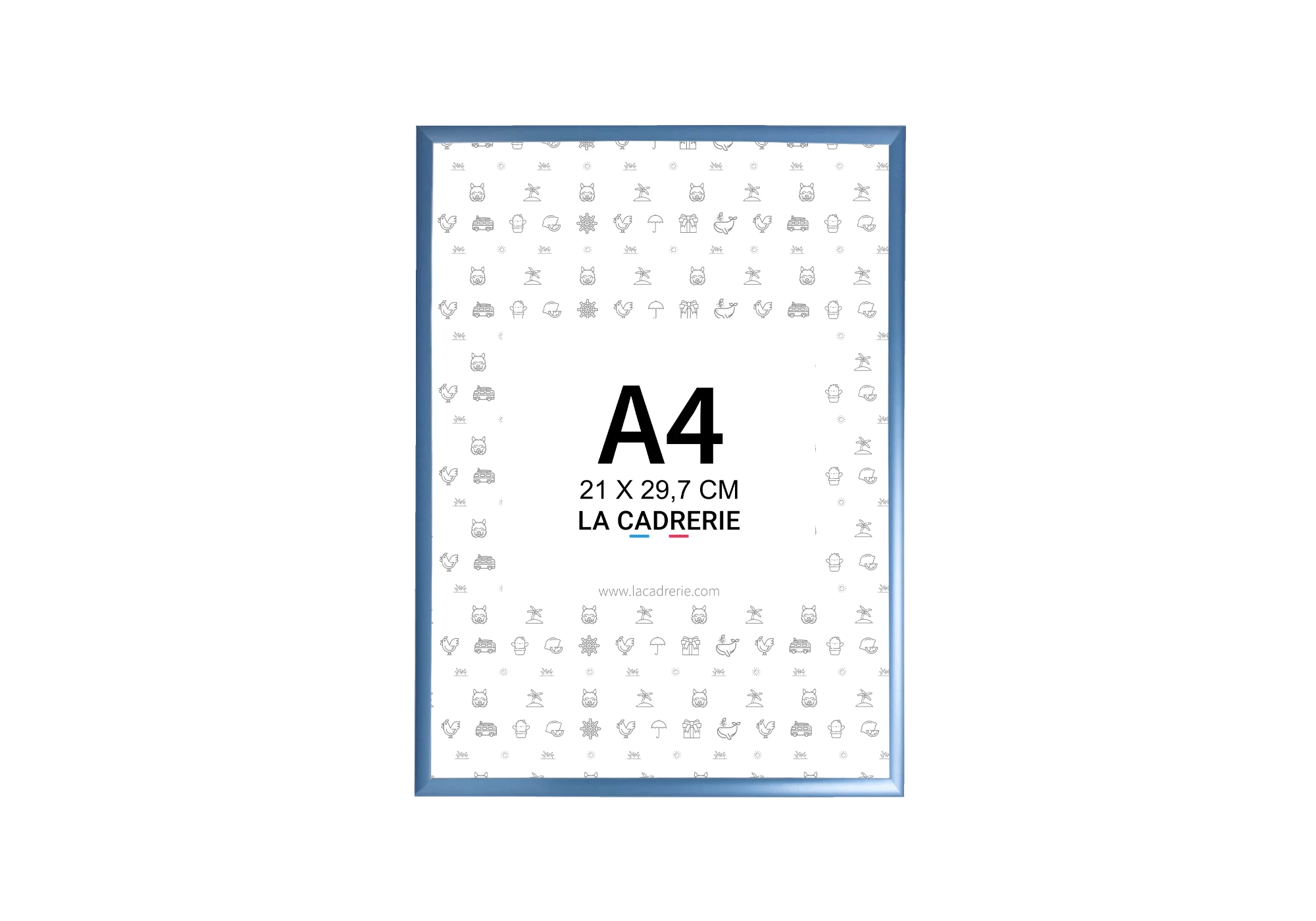Cadre en aluminium bleu idéal pour encadrer vos photos et posters de dimensions 21x29,7 cm.