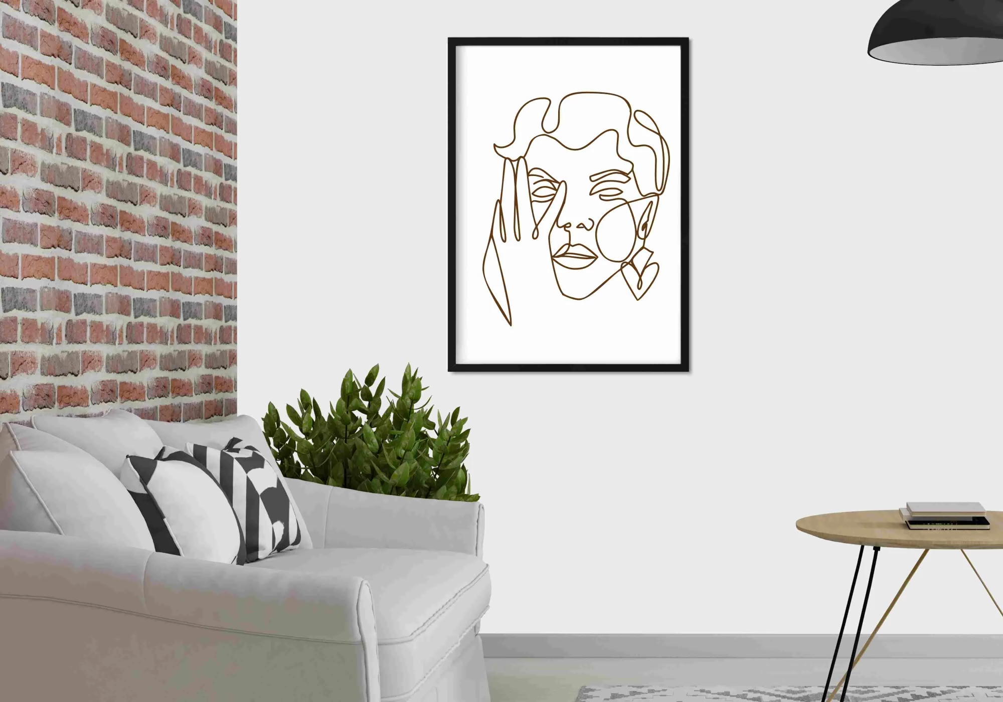 Poster line art tête avec une main