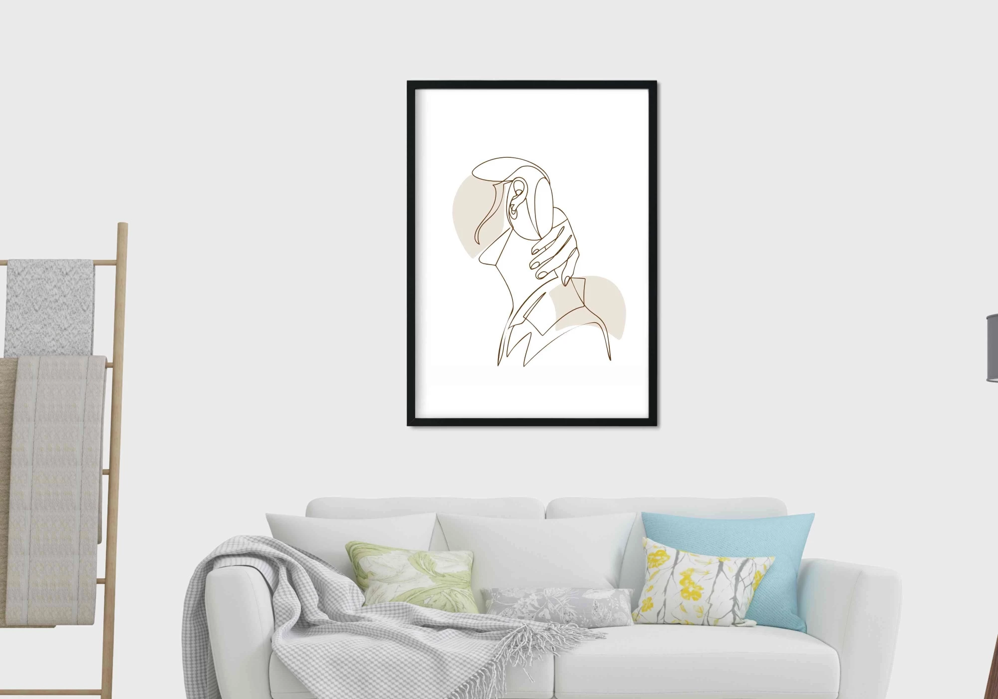 Poster line art d'une femme ayant la main dans le cou