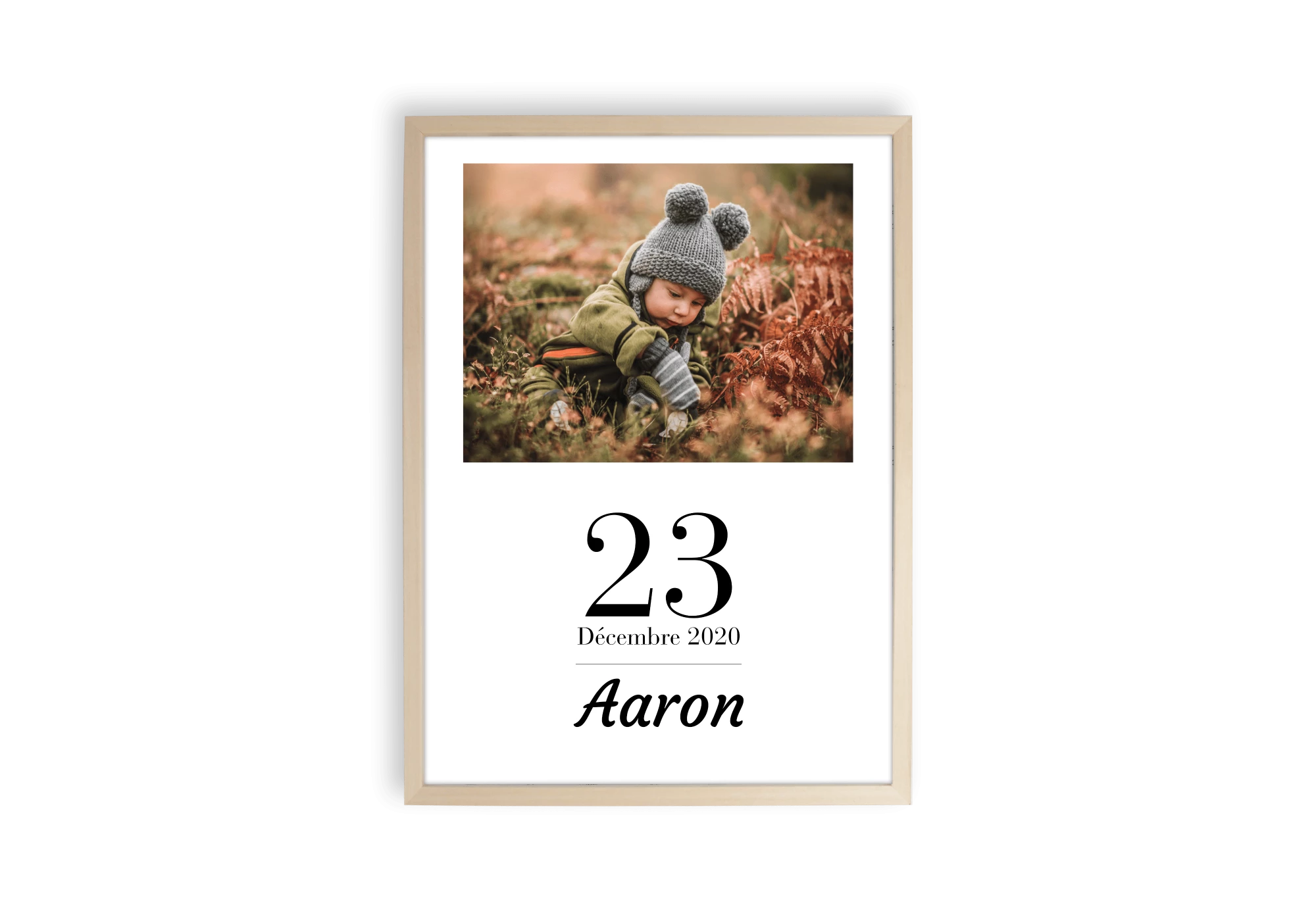 Affiche famille à personnaliser avec la photo, la date et le prénom.