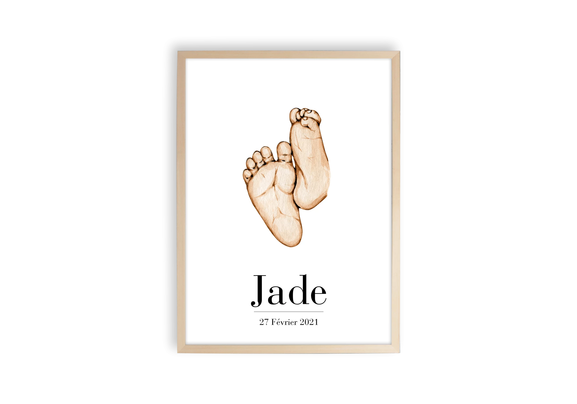 Affiche souvenir de naissance avec personnalisation de la date et du prénom.