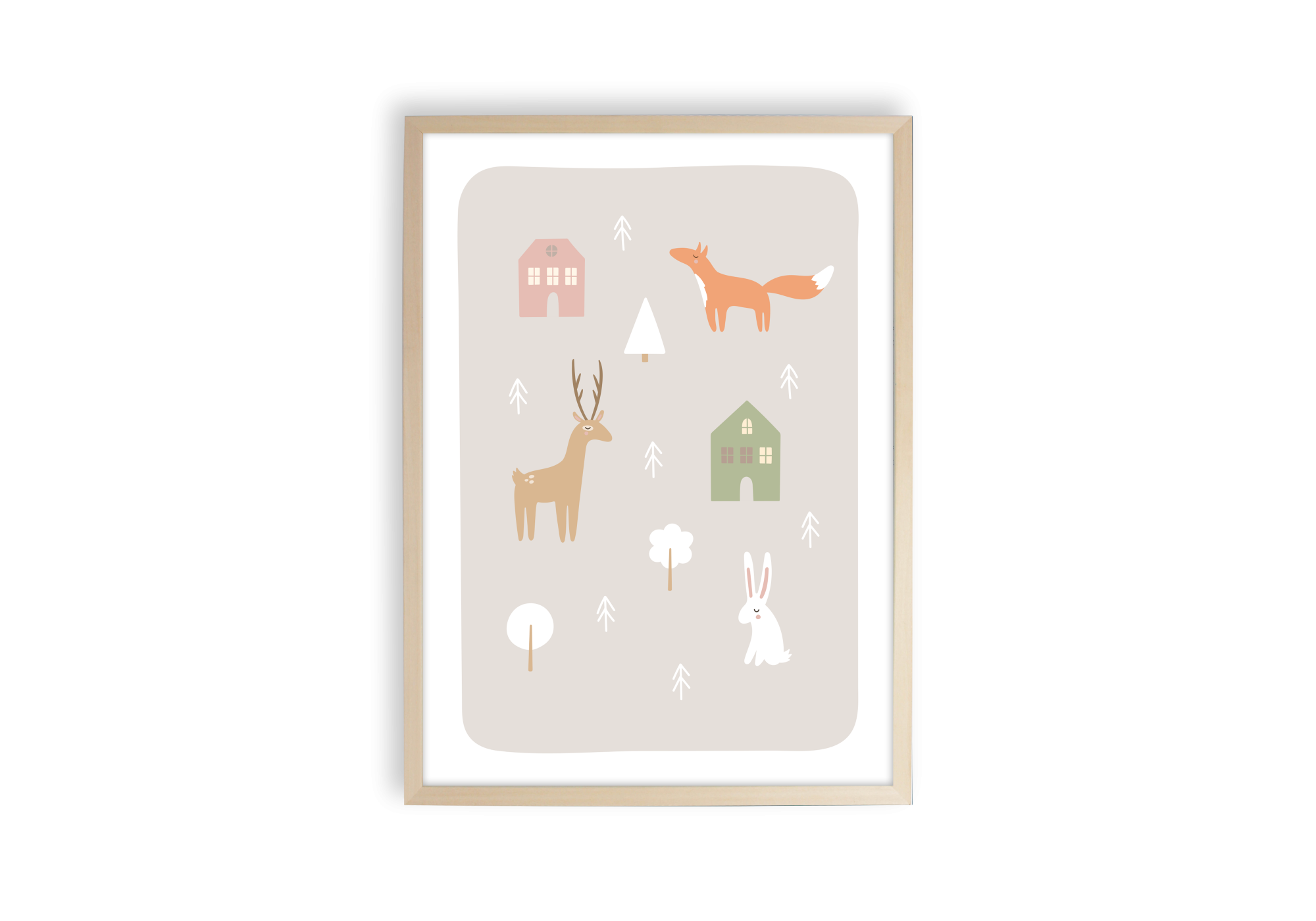 affiche foret avec cerf, renard et lapin