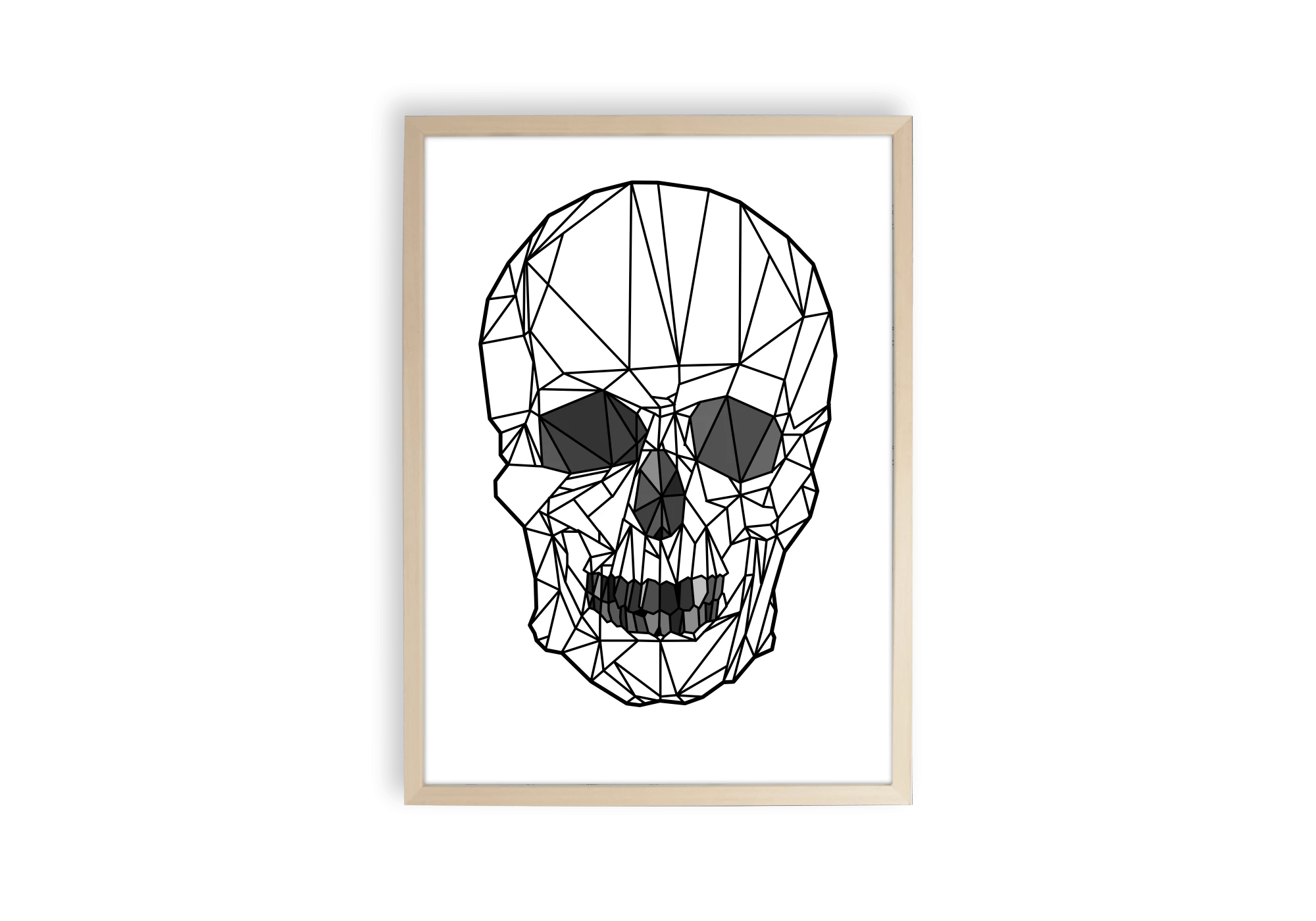 Affiche tête de mort origami dans un cadre en bois clair
