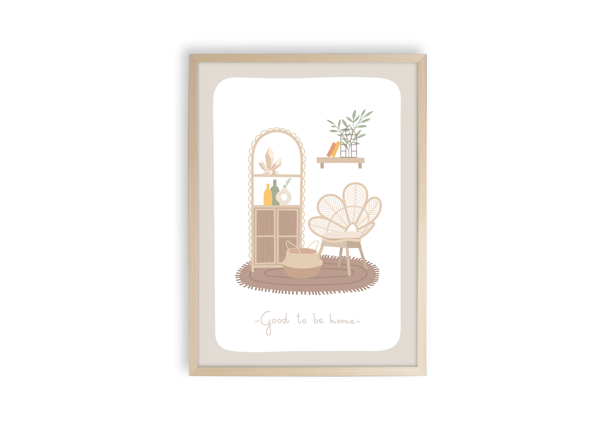 poster lifestyle avec mobilier en osier et plantes