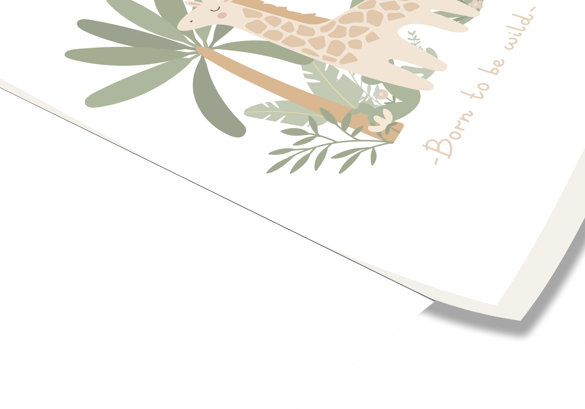 poster d'une girafe dessinée dans la savane avec arbres et fleurs