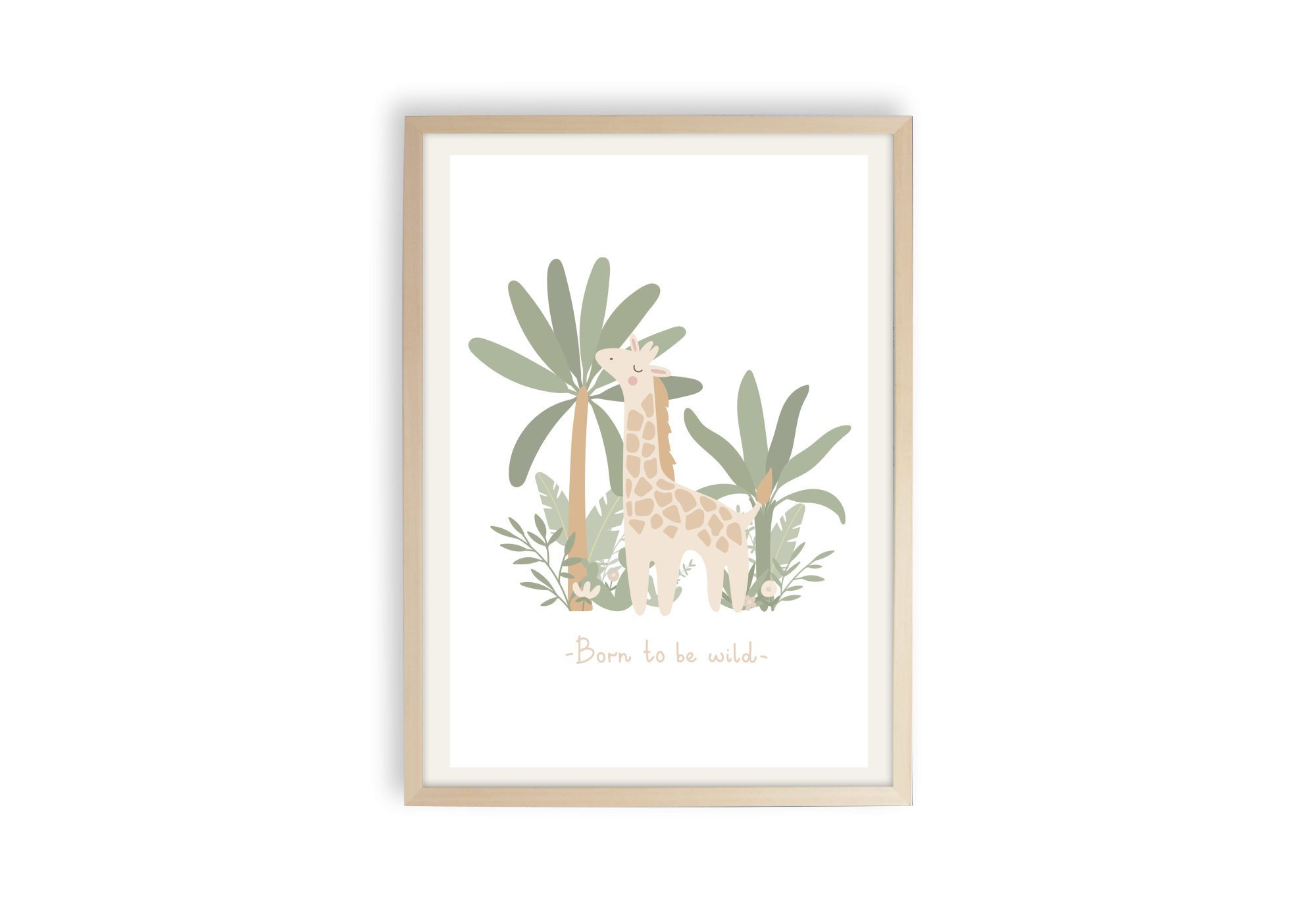 poster girafe dans la savane avec palmiers et fleurs