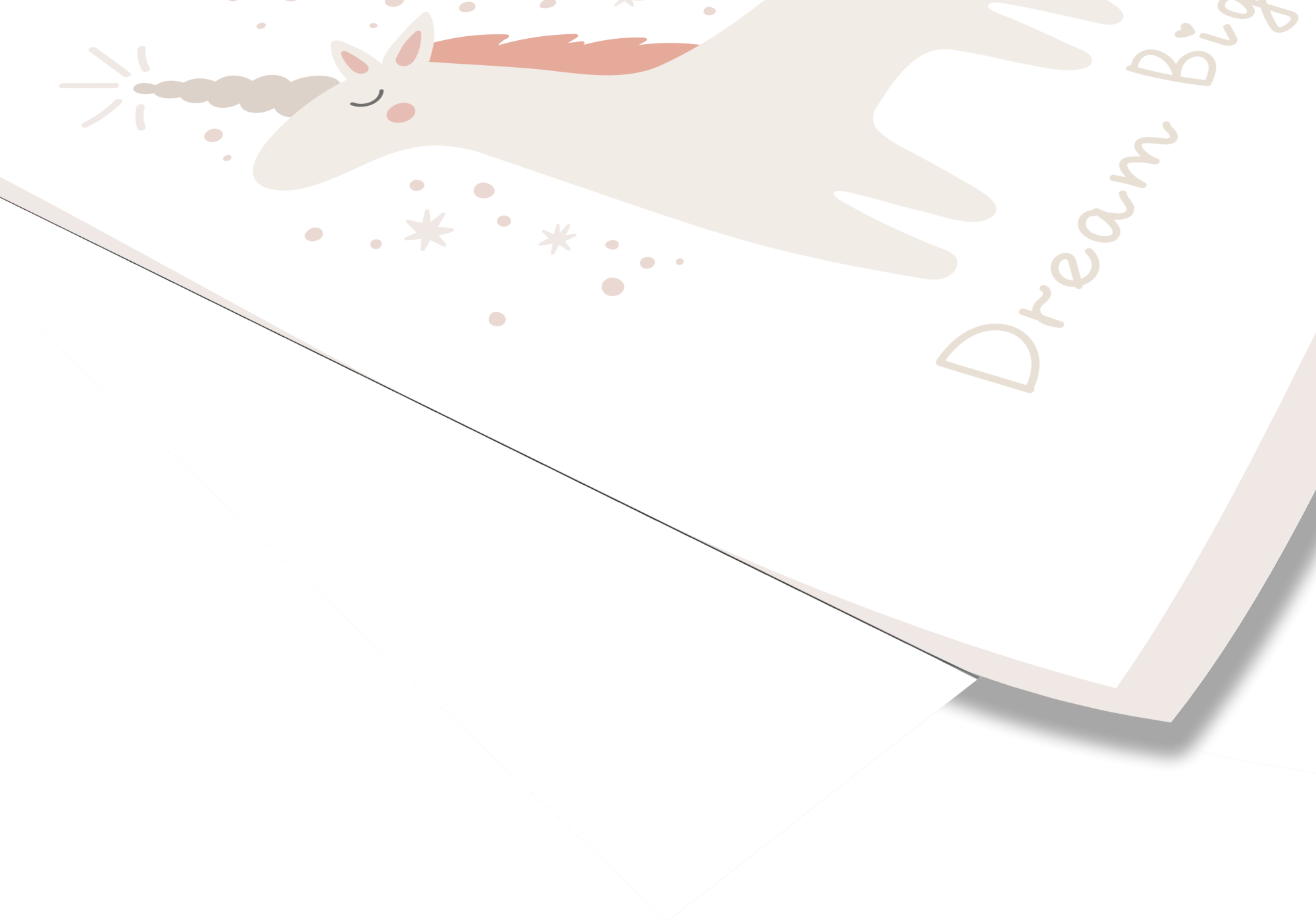 poster licorne et étoiles avec phrase "dream big"