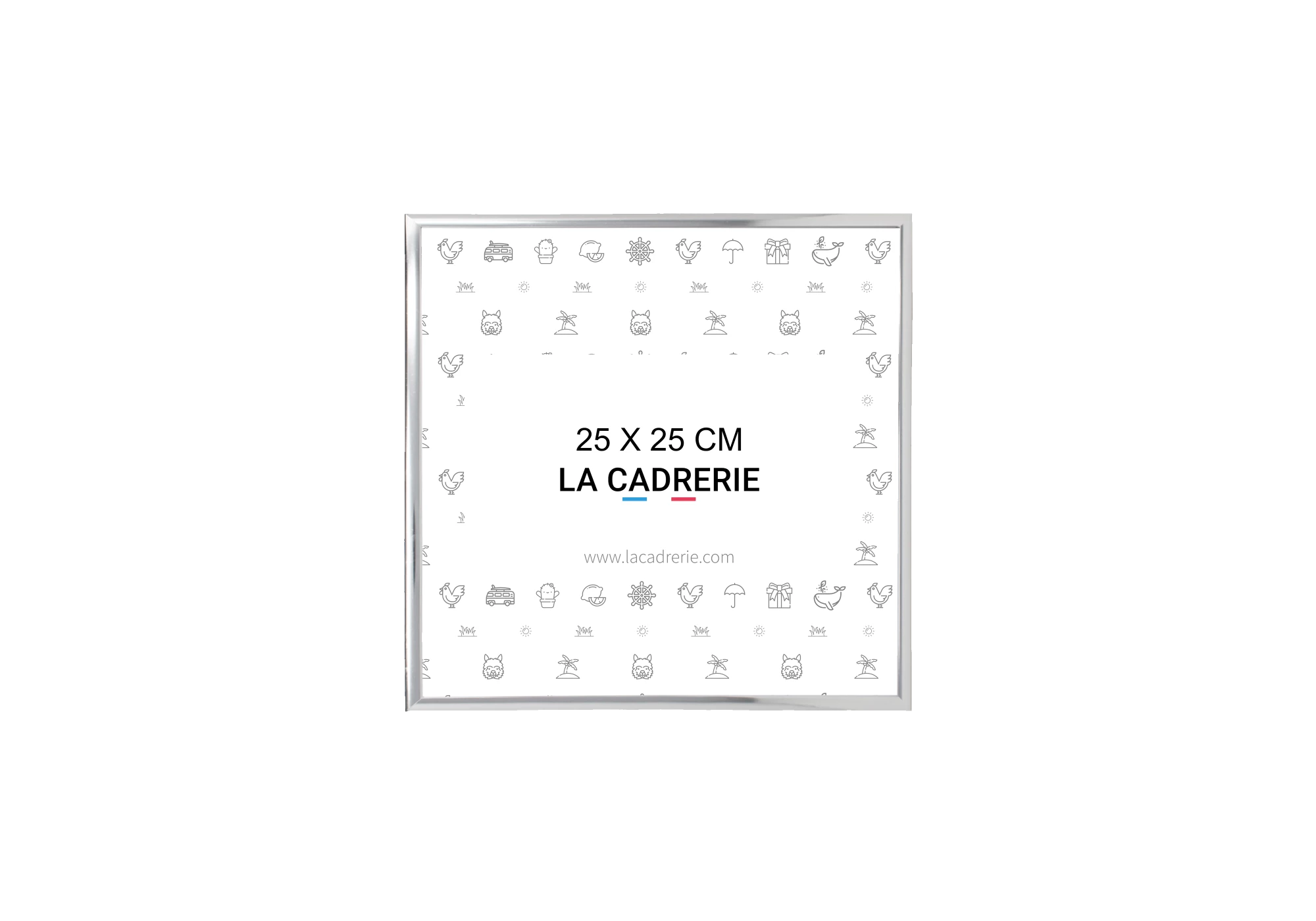 Cadre en aluminium argenté idéal pour encadrer vos photos et posters de dimensions 25x25 cm.