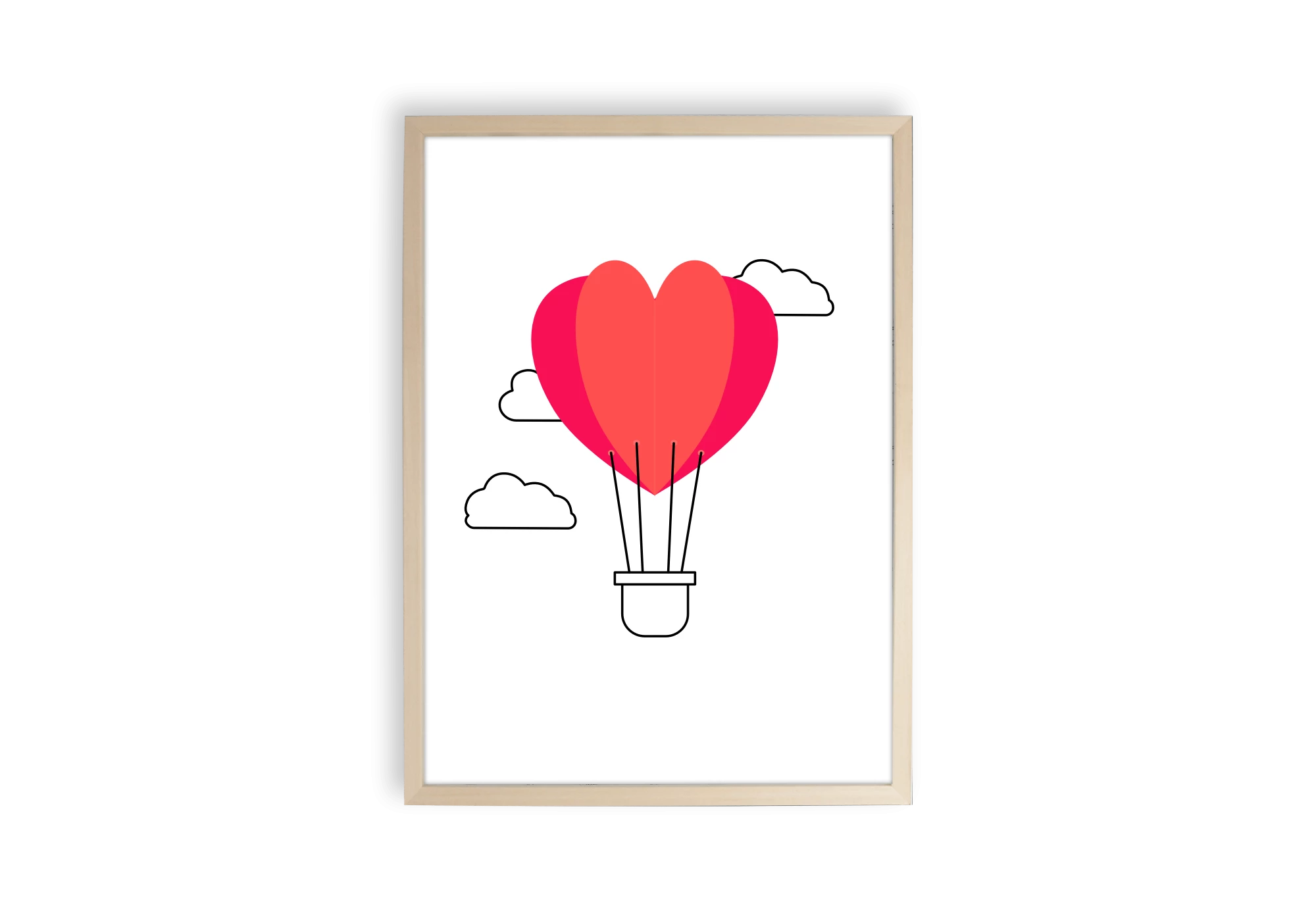 affiche montgolfière rouge en forme de coeur