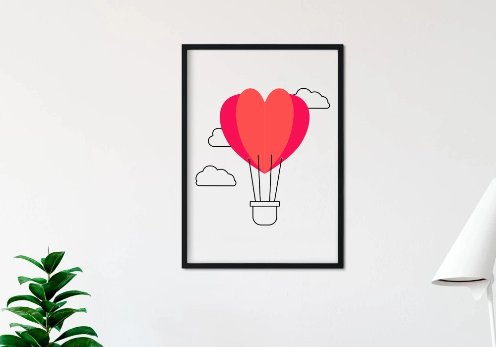 poster montgolfière cœur rouge