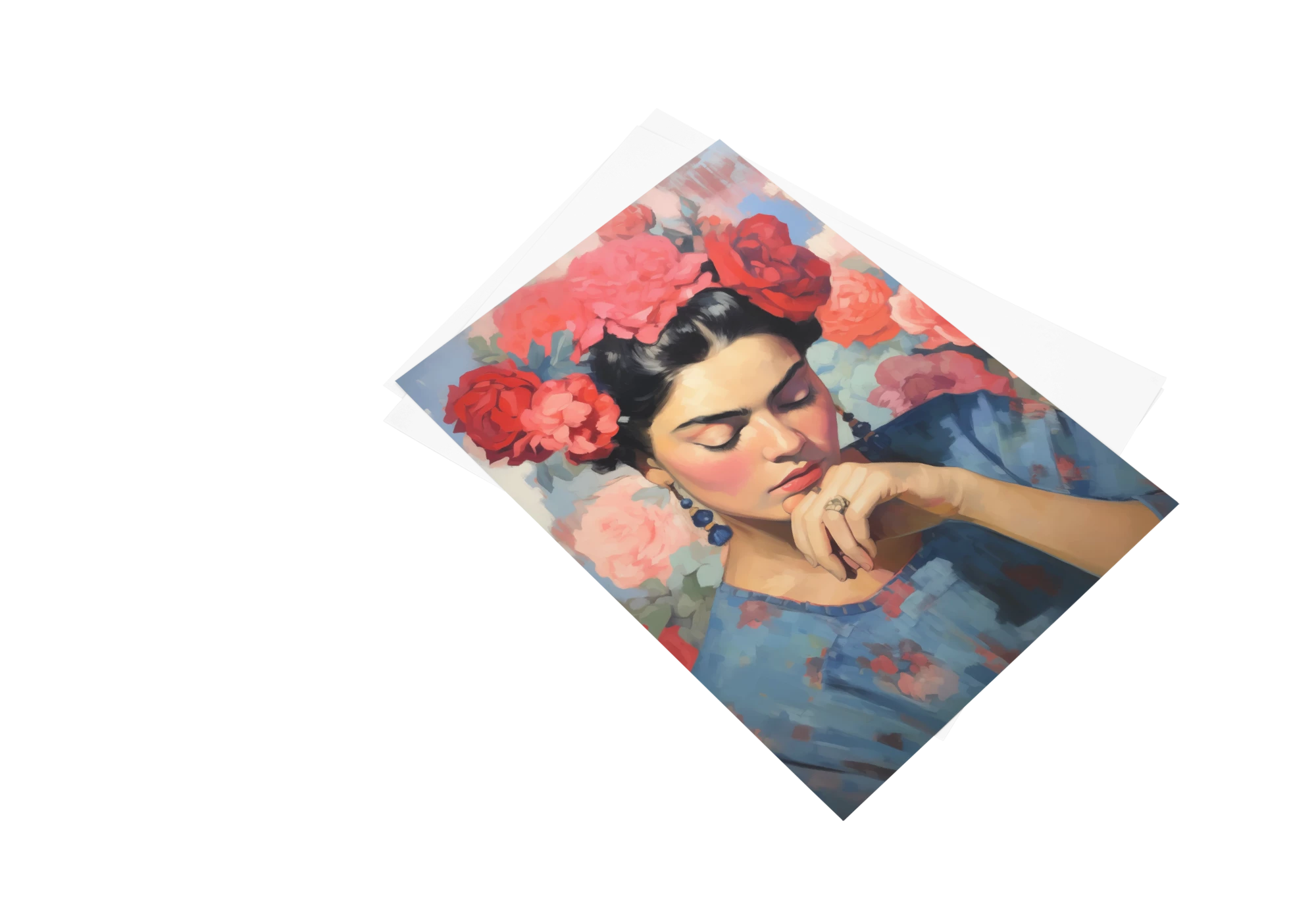 Captivante affiche de décoration murale représentant le portrait d'une femme couronnée de fleurs, idéale pour ajouter une touche artistique à tout espace de vie. Ajoutez de l'élégance avec ce poster portrait.