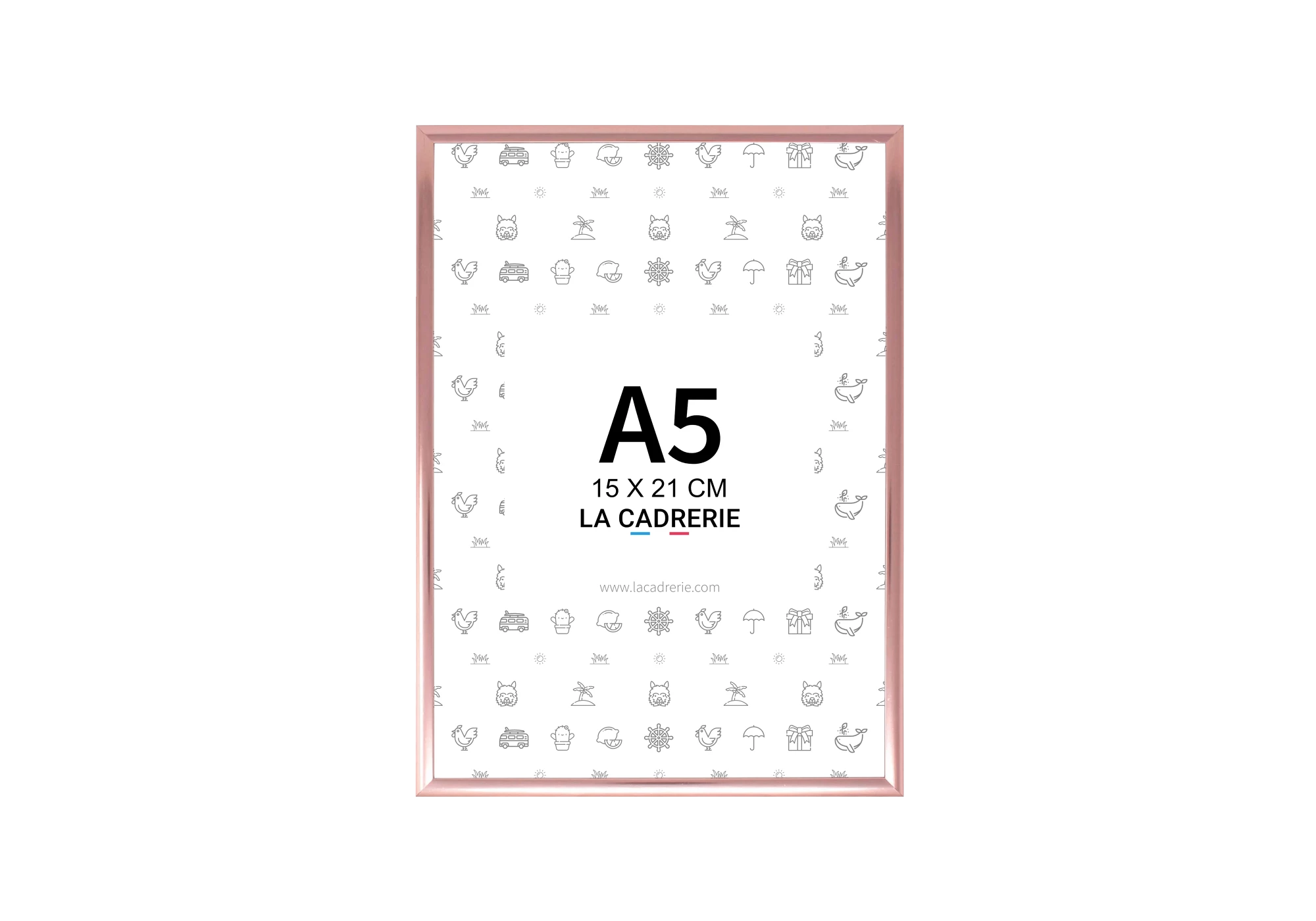 Cadre en aluminium rose idéal pour encadrer vos photos et posters de dimensions 15x21 cm.