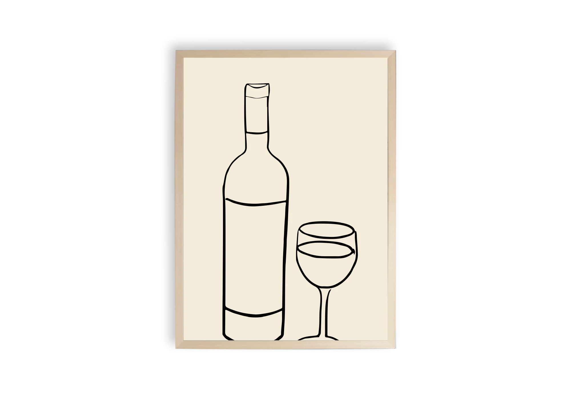 Cette affiche minimaliste en cadre est idéale pour sublimer votre intérieur. Élégante et sobre, l'illustration d'une bouteille et d'un verre apporte une touche artistique et contemporaine à votre maison. Parfaite pour les amateurs de design et de décoration.