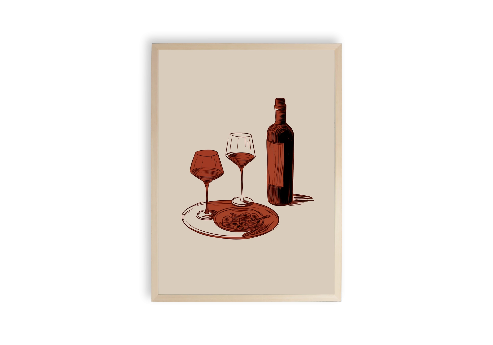 Enrichissez votre maison avec ce poster raffiné illustrant une scène conviviale de vin et de verre, encadré avec soin. Idéal pour donner une touche artistique et chaleureuse à votre intérieur, cette affiche s'intègre parfaitement dans n'importe quel espace de vie moderne.
