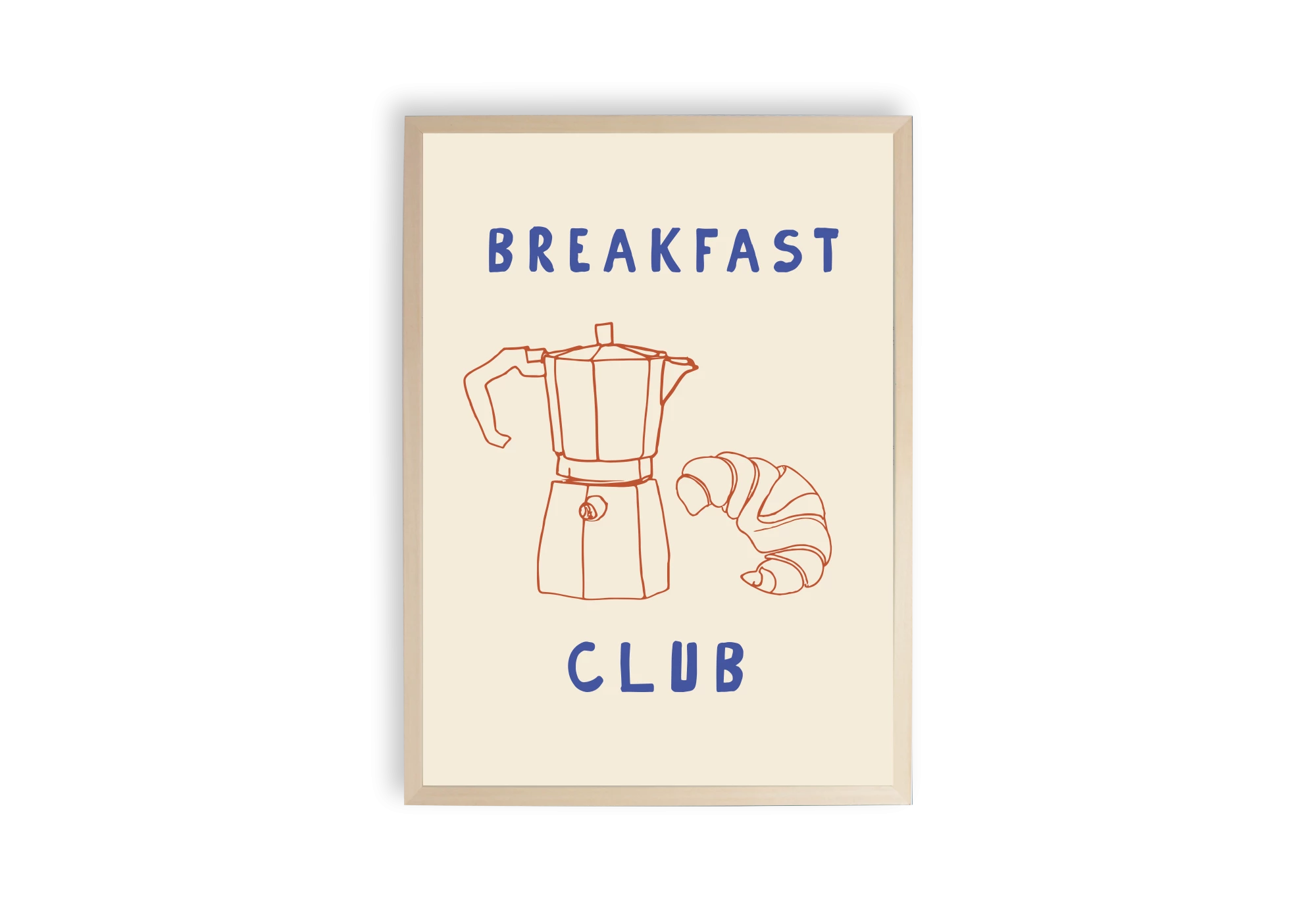 Cette affiche pour la maison présente un design minimaliste avec une cafetière et un croissant. Parfait pour ajouter une touche délicate à votre intérieur, ce poster encadré évoque l'ambiance chaleureuse des matins gourmands. Idéal pour les amateurs de café et de viennoiseries.