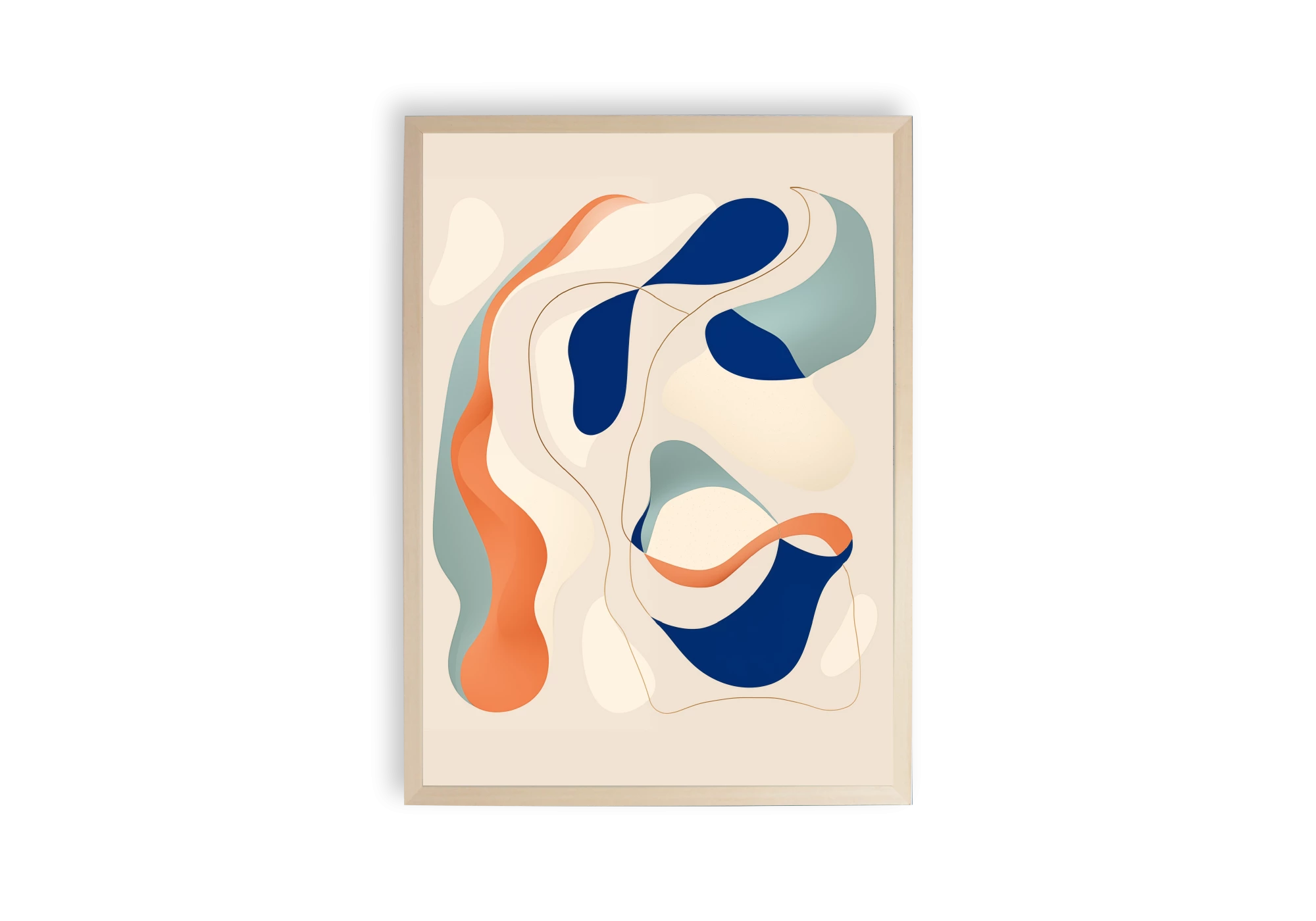 Cette affiche colorée et abstraite, encadrée avec élégance, apporte une touche contemporaine à toute maison. Parfaite pour rehausser le style de votre intérieur, elle combine des formes fluides avec des tons chauds et froids pour un effet apaisant et artistique.