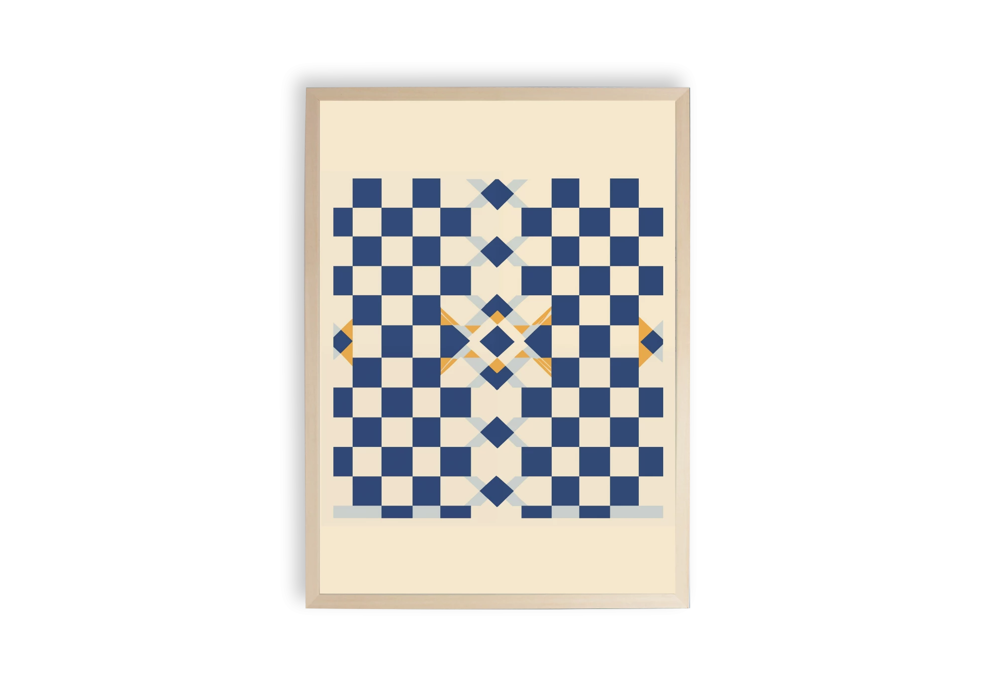 Ce cadre affiche un design géométrique en damier bleu et beige, parfait pour l'intérieur. Sa composition harmonieuse enrichit tout espace, apportant une touche contemporaine. Idéal pour les amateurs d'affiches modernes recherchant un style minimaliste et élégant.