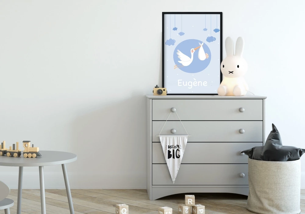 poster personnalisable cigogne pour bébé