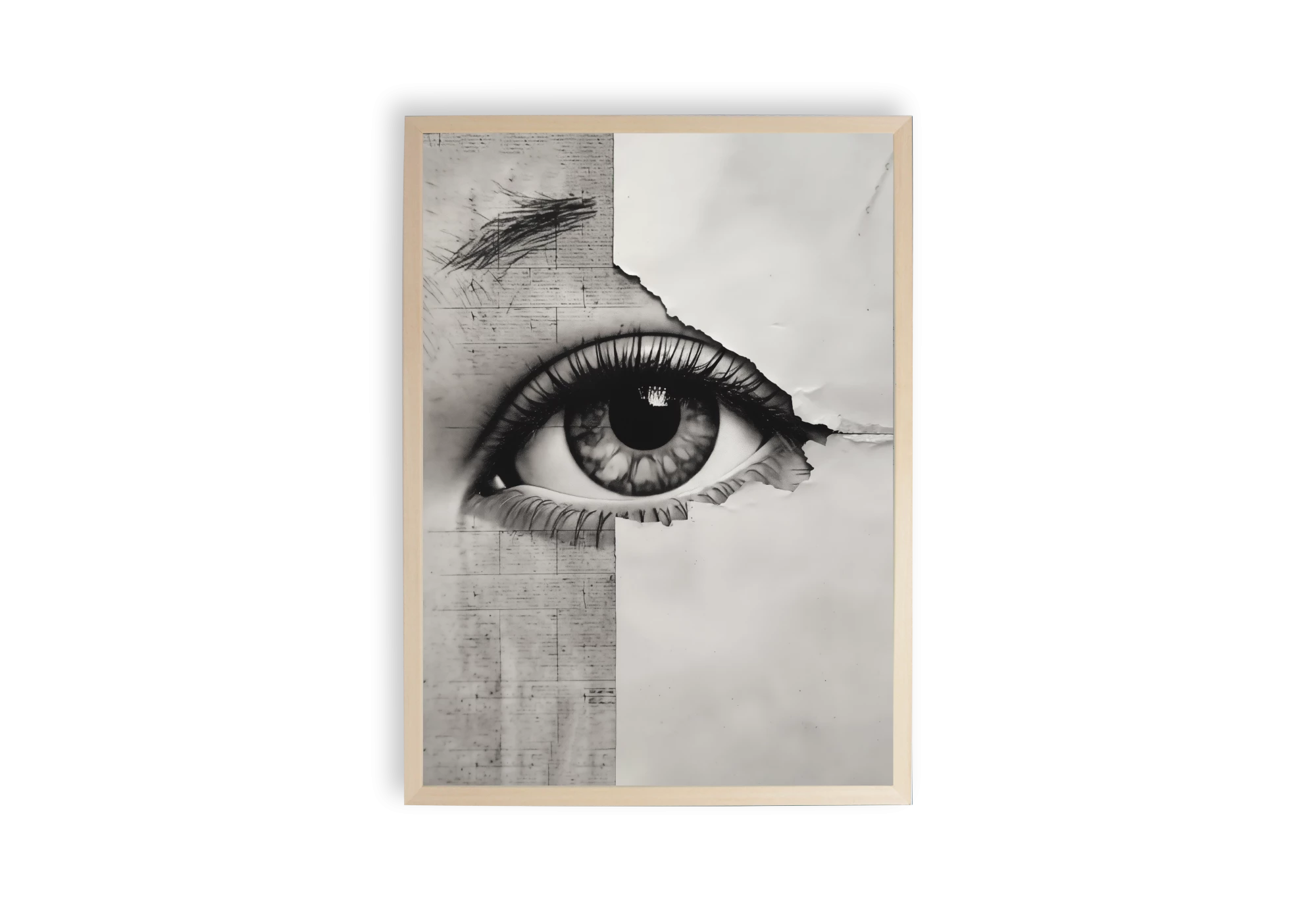 Ce poster captivant présente un œil en noir et blanc intégré dans un cadre élégant. Parfait pour les intérieurs contemporains, il ajoute une touche artistique et intrigante à votre maison. Idéal pour les amateurs d'affiches et de décoration intérieure unique.