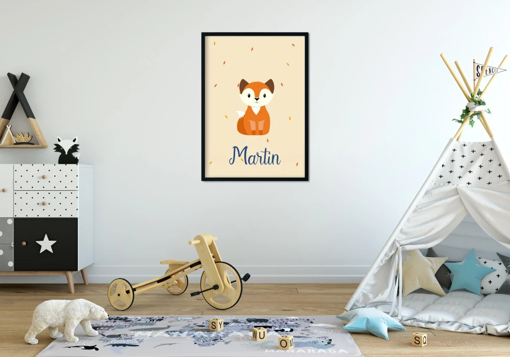 Poster bébé renard personnalisable