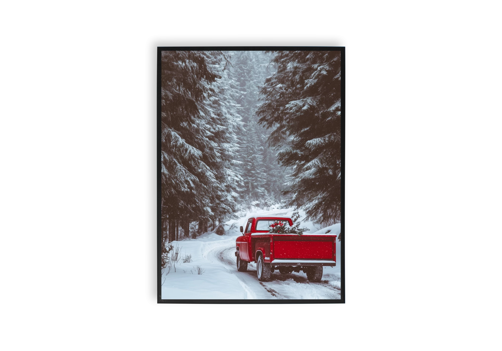 Découvrez ce poster captivant pour votre intérieur, mettant en scène un paysage hivernal avec un camion rouge traversant une forêt enneigée. Un cadre parfait pour ajouter une touche de charme rustique et chaleureux à votre maison avec nos affiches soigneusement sélectionnées.
