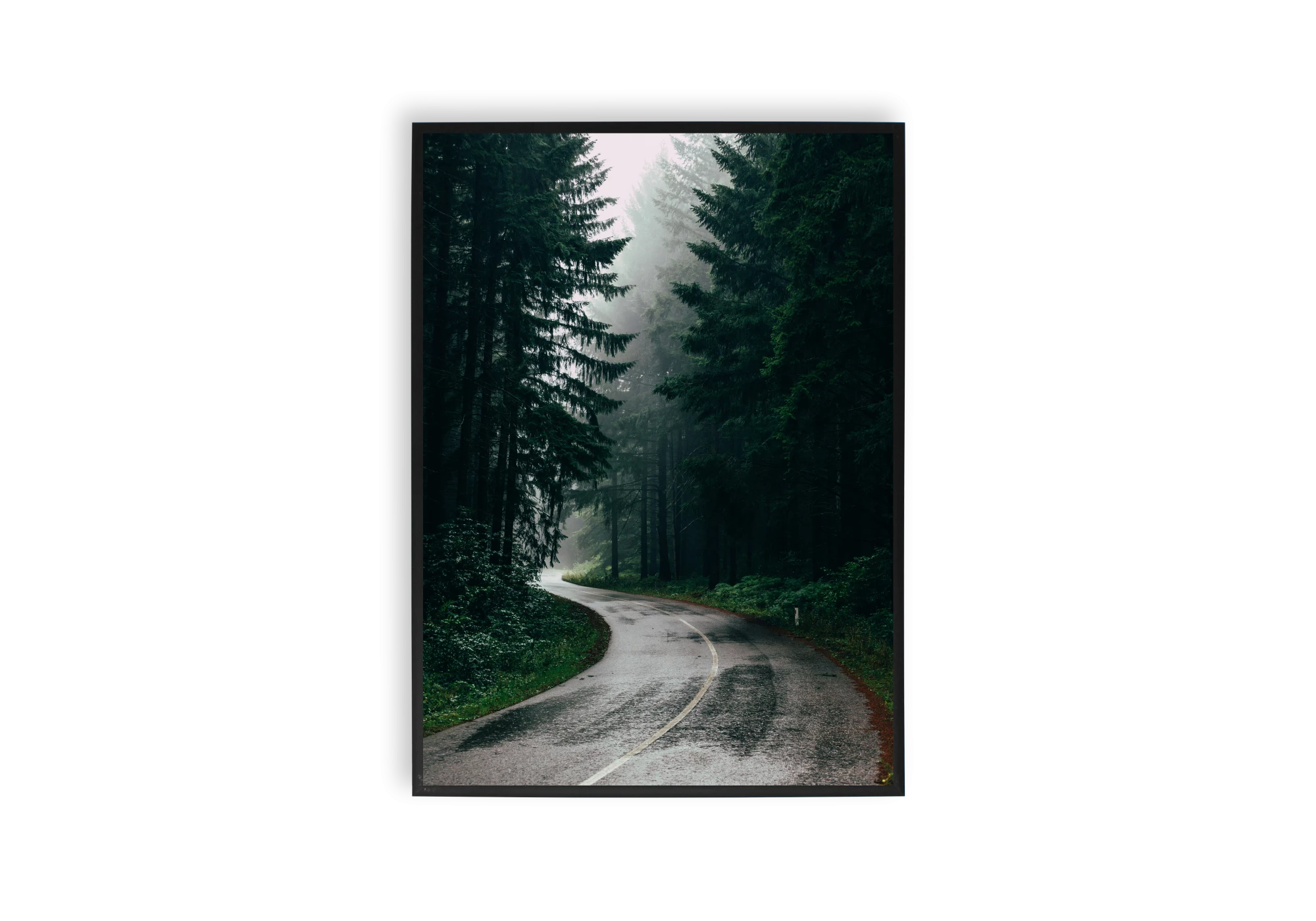 Plongez dans la sérénité avec ce poster captivant, parfait pour votre maison. Ce cadre représente une route sinueuse au cœur d'une forêt luxuriante, mélangeant nature et élégance pour sublimer votre intérieur. Faites entrer la beauté naturelle chez vous avec nos affiches.