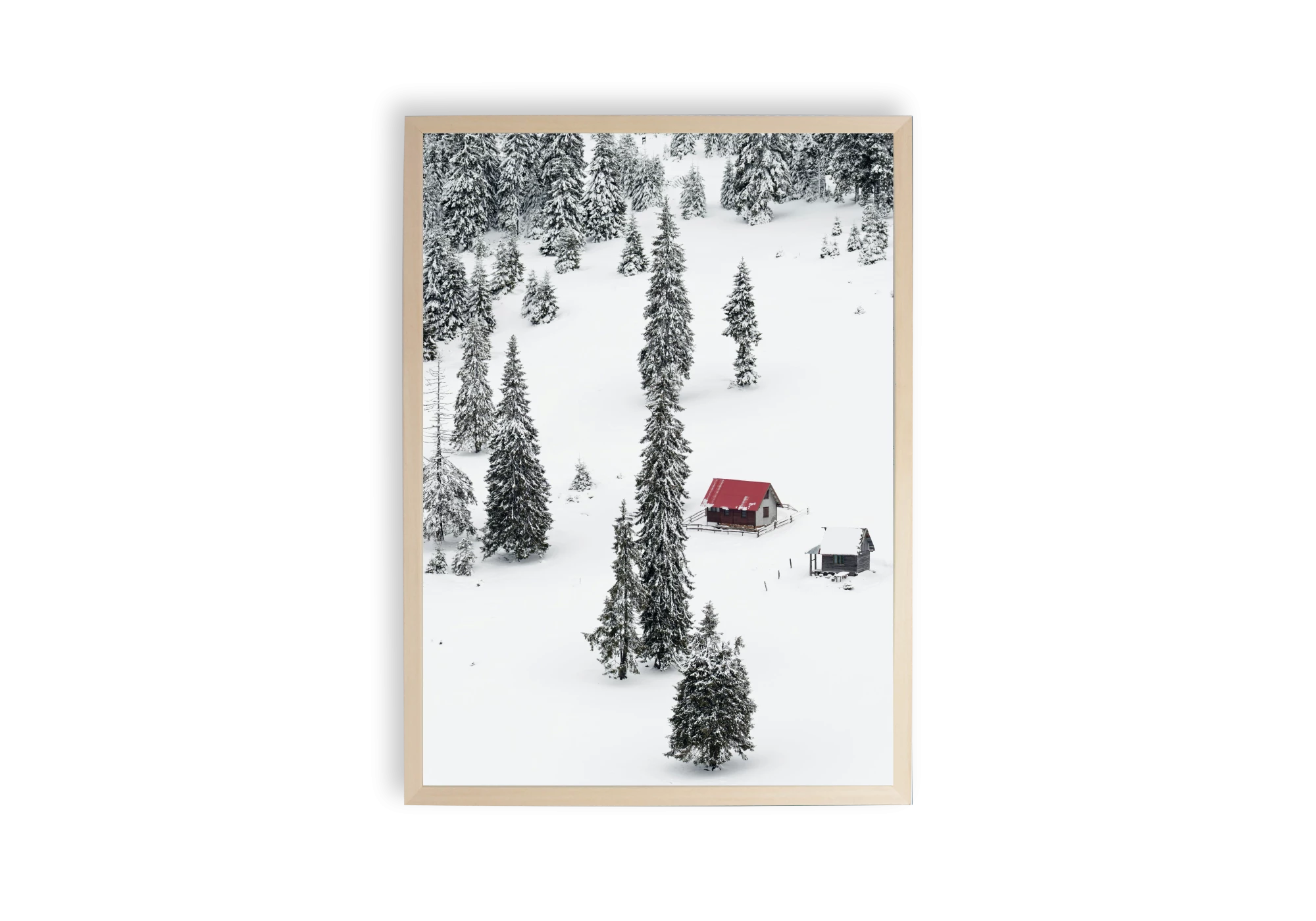 Admirez la sérénité de la nature hivernale avec ce poster captivant. Une maison solitaire se tient dans un paysage enneigé, entourée par des arbres majestueux. Parfait pour embellir votre intérieur avec un cadre moderne, ajoutant une touche de charme nordique à vos affiches.