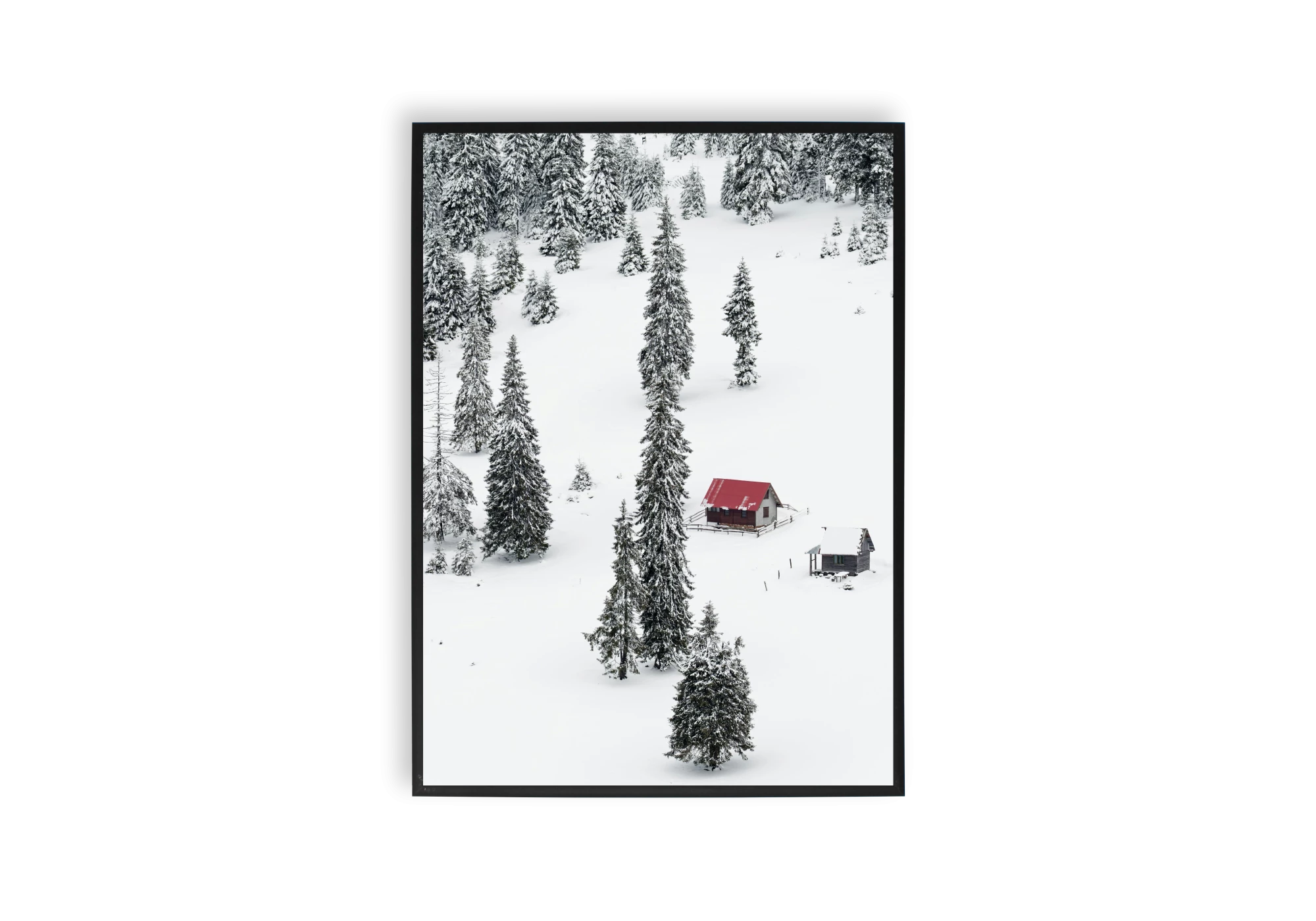 Transformez votre intérieur avec ce magnifique poster cadre d'une maison rouge nichée au cœur d'un paysage enneigé. Parfait pour apporter une touche de sérénité et d'évasion à vos murs, idéal pour les amateurs d'affiches évoquant la beauté tranquille de l'hiver.