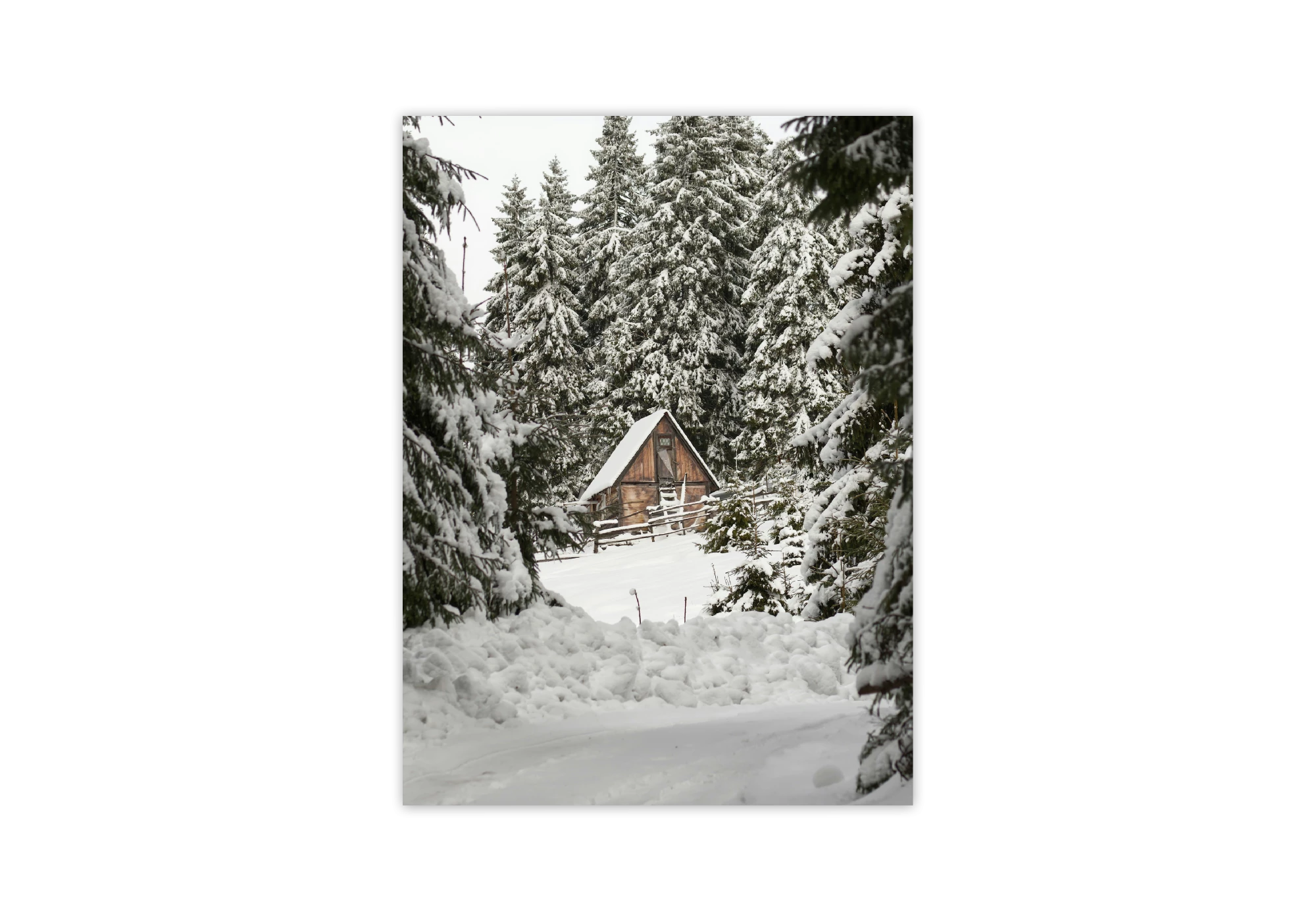 Plongez dans la sérénité de l'hiver avec ce poster captivant d'un chalet isolé au cœur d'une forêt enneigée. Idéal pour décorer votre intérieur, ce cadre apporte une touche apaisante et chaleureuse à votre espace de vie, alliant esthétique et nature. Parfait pour les amateurs d'affiches.