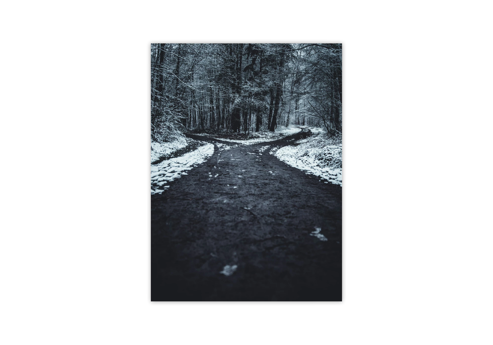 Ce poster captivant présente un chemin bifurqué en forêt enneigée, idéal pour décorer votre intérieur. Encadré avec élégance, il apporte une touche de mystère et de sérénité à votre maison. Parfait pour ceux qui cherchent des affiches qui évoquent exploration et tranquillité.