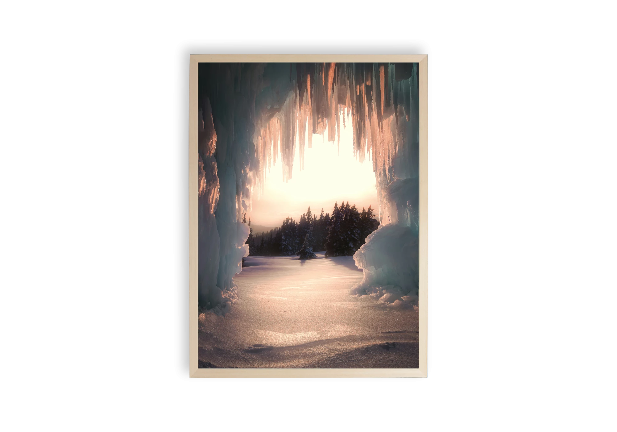 Capturez l'élégance glaciale avec ce poster représentant une vue spectaculaire depuis une grotte de glace. Idéal pour embellir l'intérieur de votre maison, ce cadre ajoute une touche de sérénité naturelle. Parfait pour les amateurs d'affiches décoratives inspirantes.