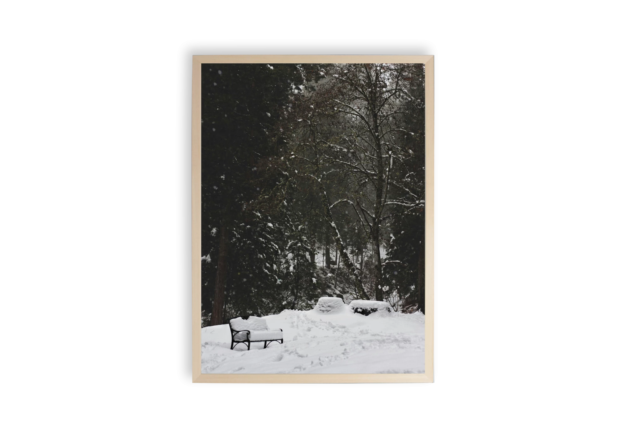 Cette affiche capture la sérénité d'un paysage hivernal avec un banc isolé dans la neige. Parfaite pour orner les murs de votre maison, cette image encadrée apporte une touche paisible et naturelle à votre intérieur. Idéale pour une décoration qui allie nature et tranquillité.