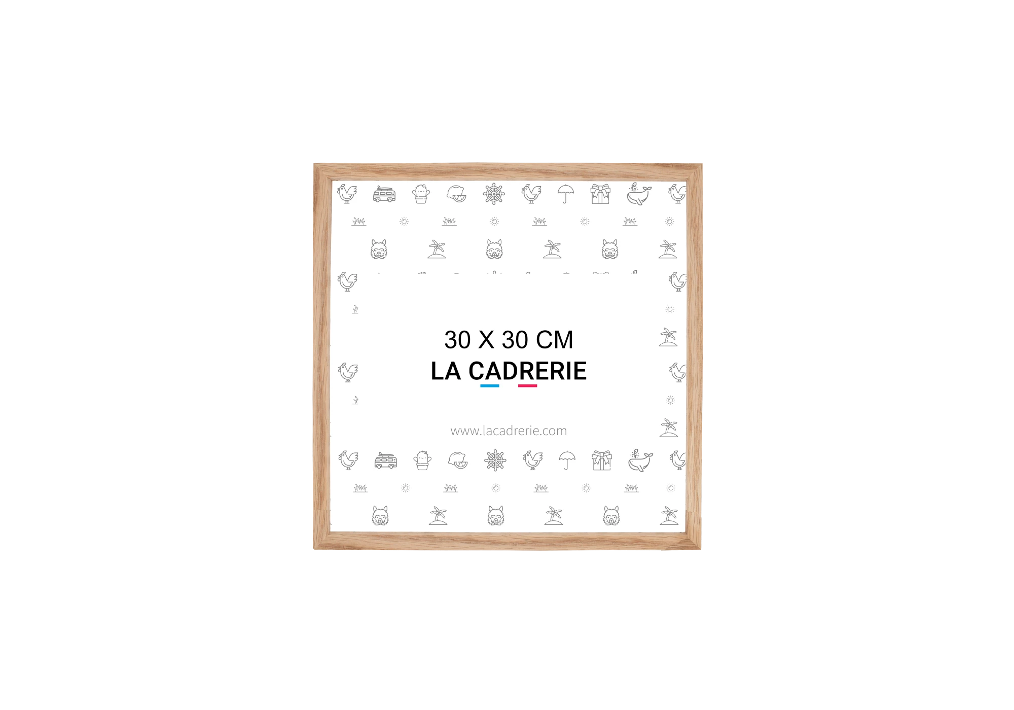 Cadre photo en bois de chêne de teinte naturelle pour encadrer vos photos et posters de dimensions 30x30 cm