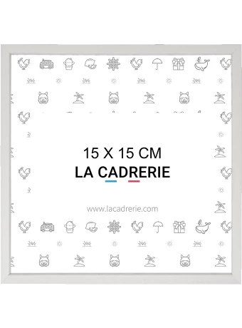 Cadre photo carré en bois d'ayous blanc au format 15x15 cm avec vitre verre.