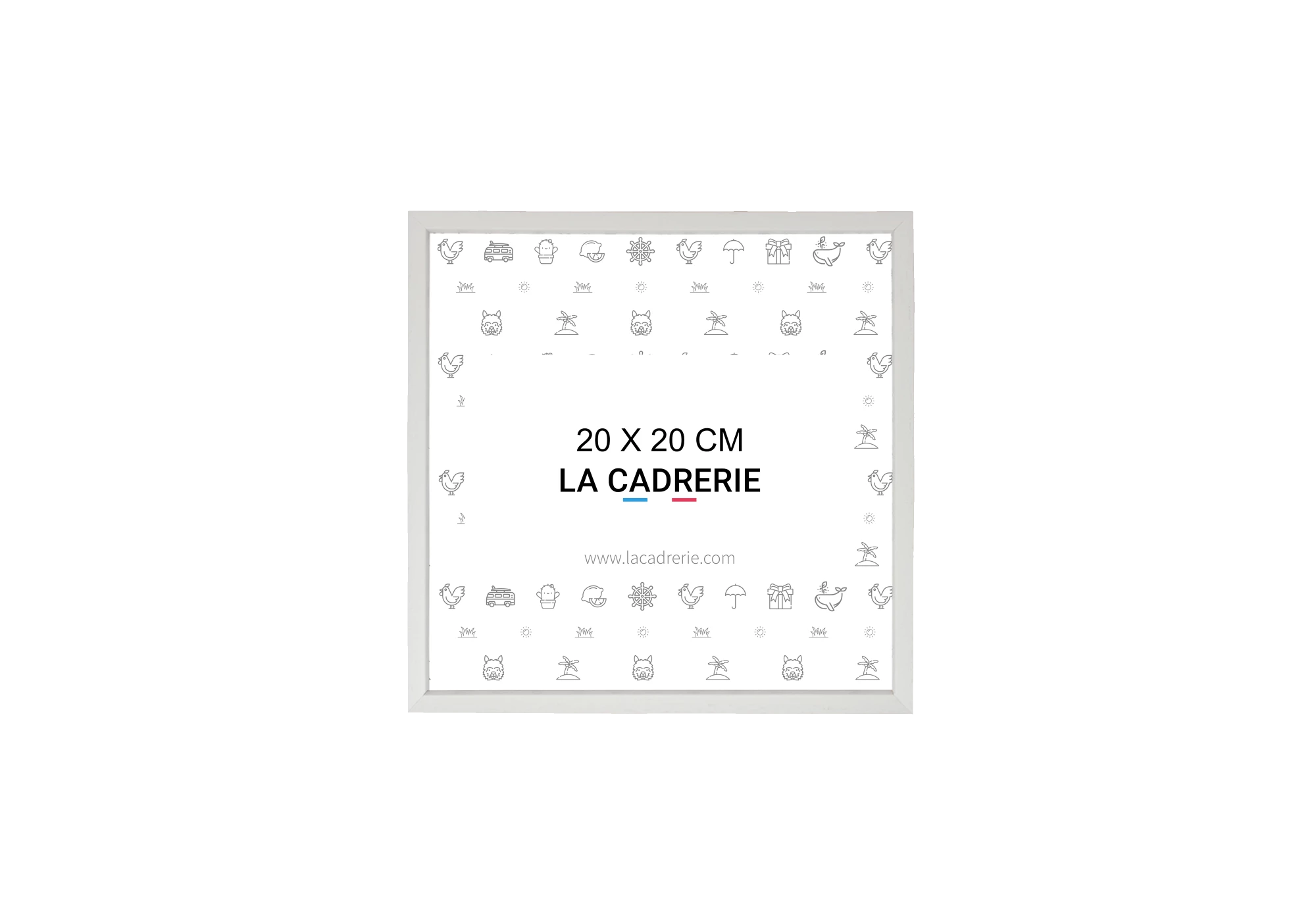Cadre photo en bois d'ayous de couleur blanche aux dimensions 20x20 cm.