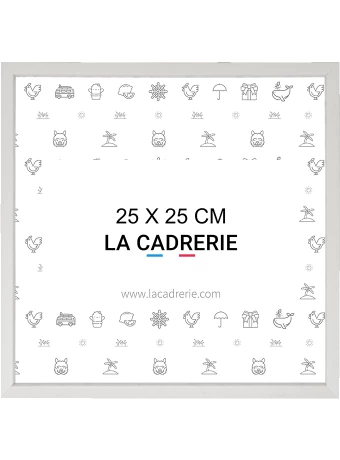 Cadre photo carré en bois d'ayous blanc au format 25x25 cm avec vitre verre.