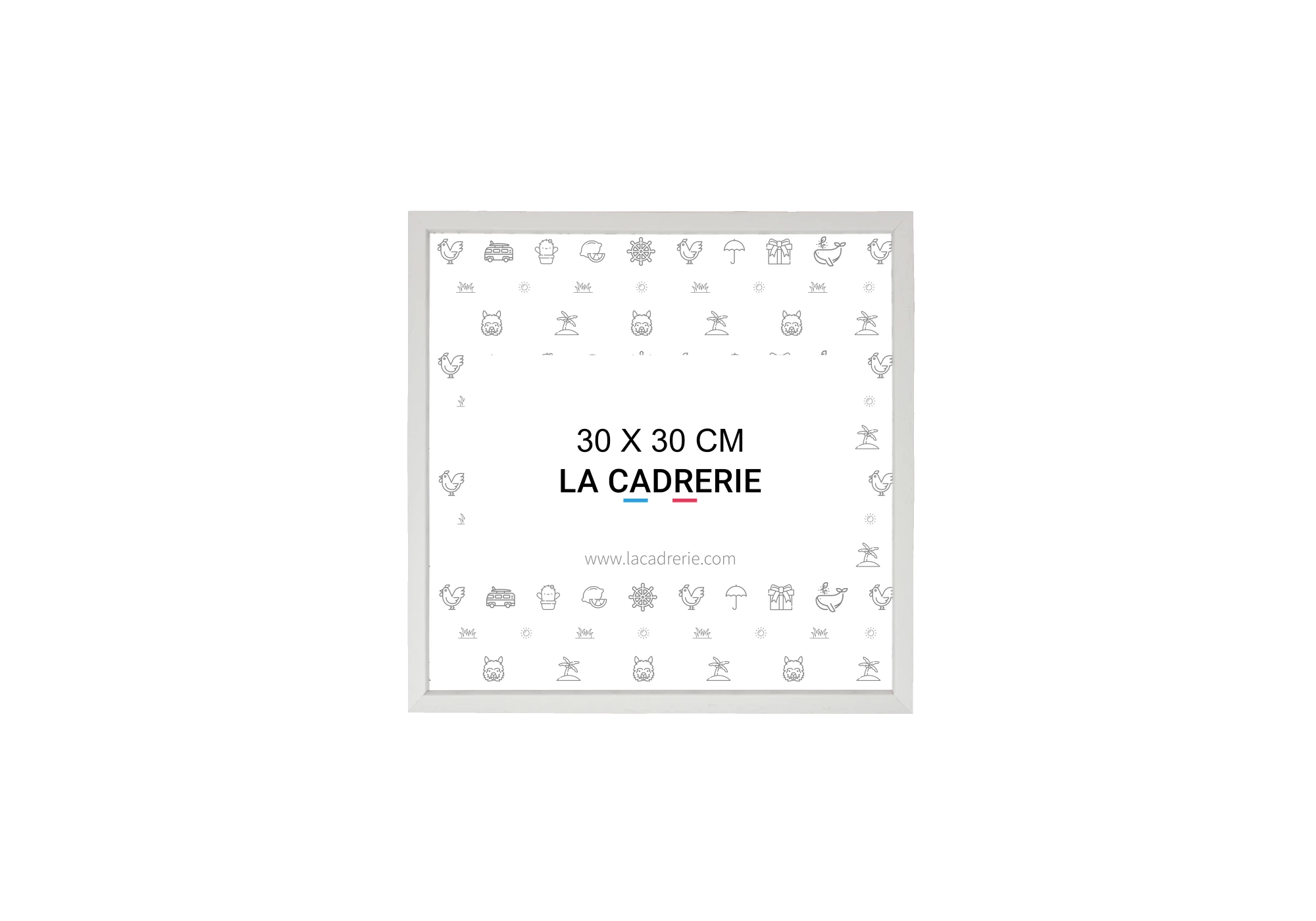 Cadre photo en bois d'ayous de couleur blanche aux dimensions 30x30 cm.
