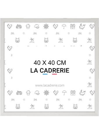 Cadre photo carré en bois d'ayous blanc au format 40x40 cm avec vitre verre.
