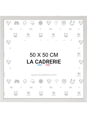 Cadre photo carré en bois d'ayous blanc au format 50x50 cm avec vitre verre.