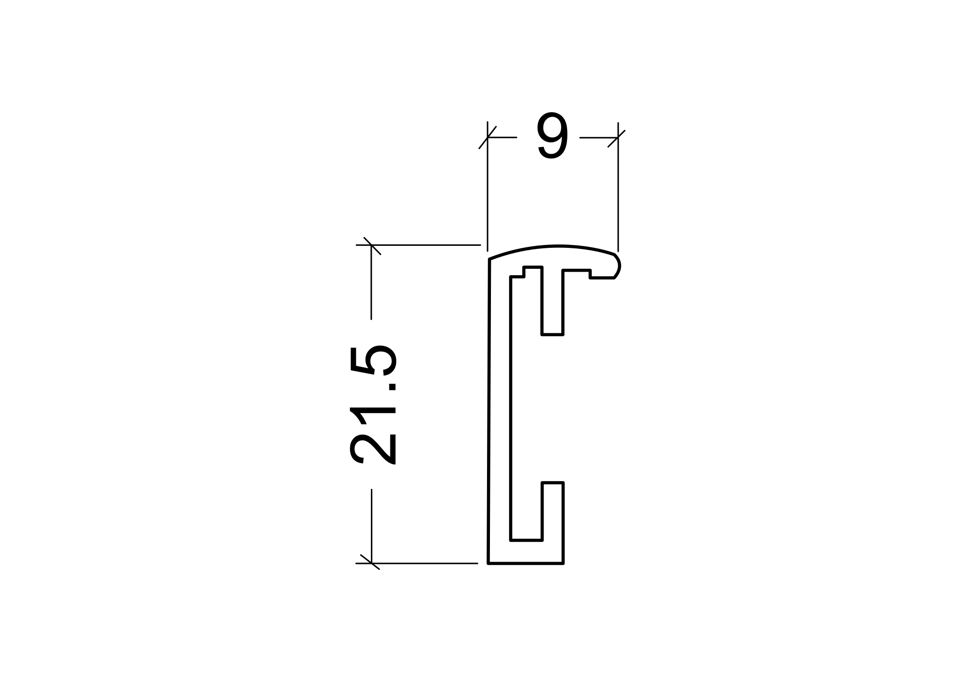 Les dimensions du profilé du cadre A1 en aluminium doré sont de 9x21,5 mm.