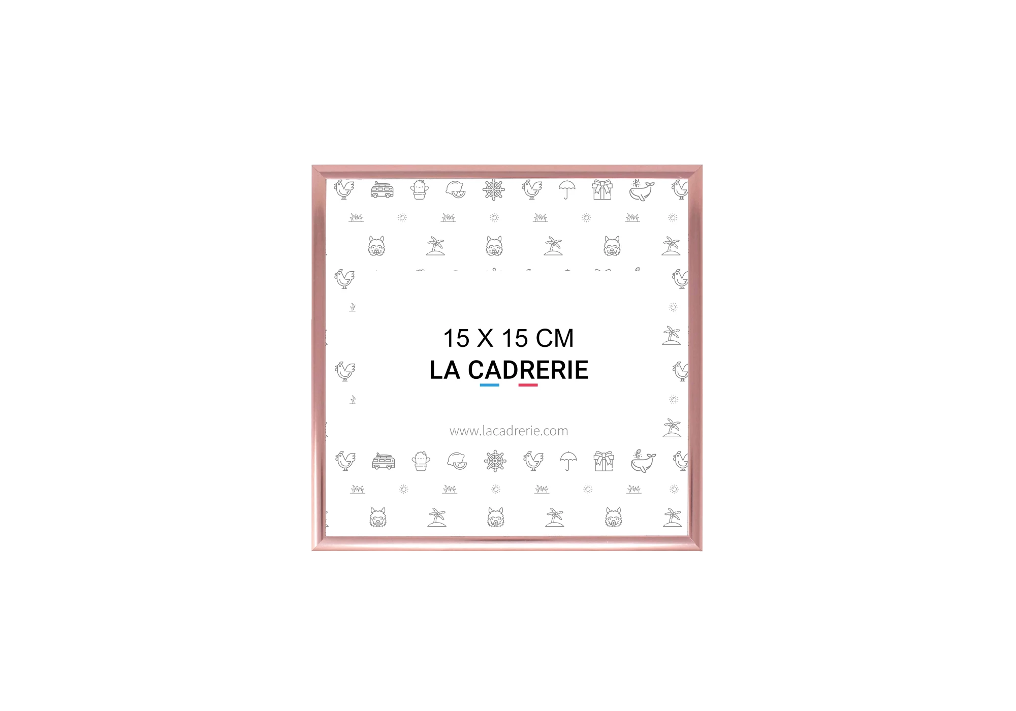 Cadre en aluminium rose idéal pour encadrer vos photos et posters de dimensions 15x15 cm.