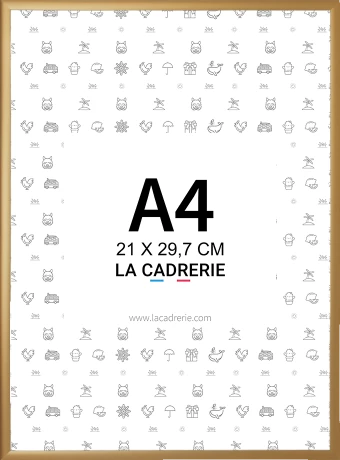 Découvrez notre élégant cadre A4 en aluminium or cuivré mat, idéal pour sublimer posters et affiches. Ce cadre photo A4, au design moderne, rehausse votre décoration intérieure, ajoutant une touche sophistiquée à tout espace.
