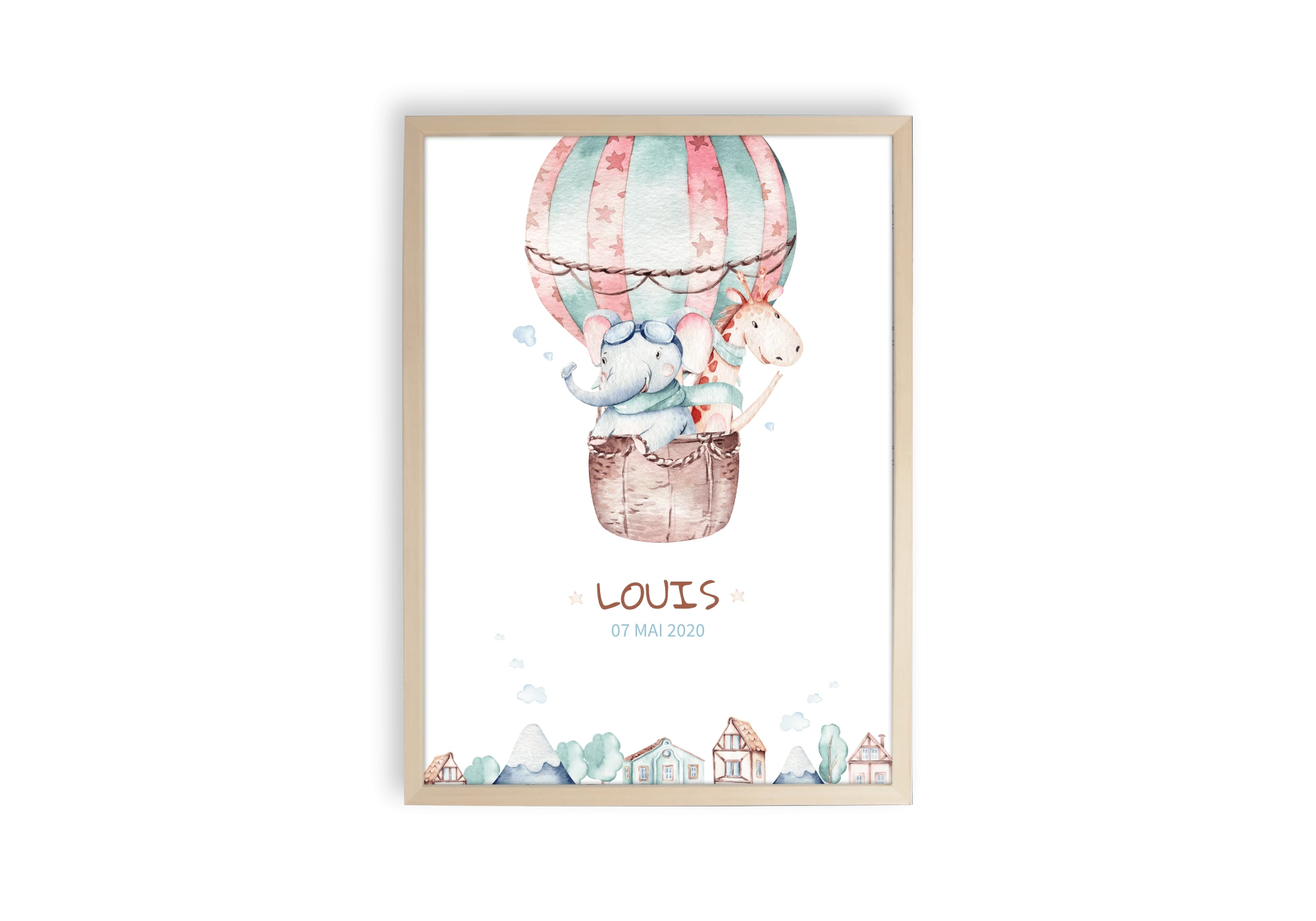 Affiche personnalisable montgolfière animaux